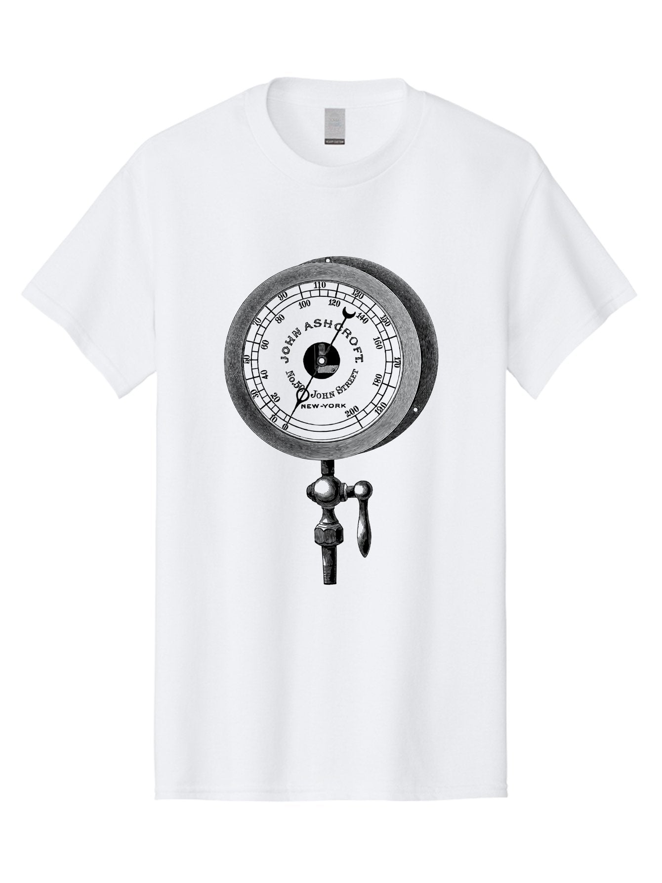 John-Ashcroft-Barometer Men'S Graphic Tee, 100% Cotton, Comfortable Casual Summer Wear, Machine Washable, Vintage Pressure Gauge, Antique Measuring Device, John Ashcroft New York, Industrial Equipment, Mechanical Dial, Precision Instrument, Aad611 9
