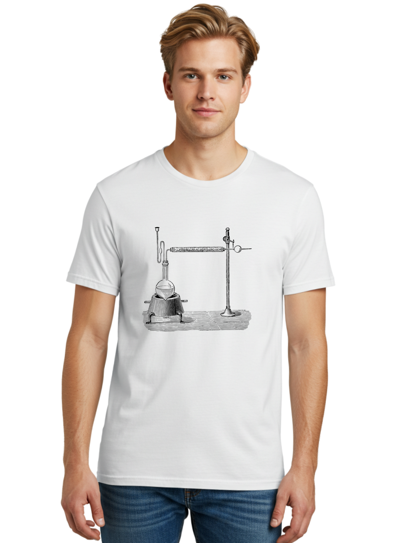 Laboratory-Distillation-Apparatus-1 Men'S Graphic Tee, 100% Cotton, Comfortable Casual Summer Wear, Machine Washable, Distillation Equipment, Laboratory Setup, Scientific Apparatus, Chemistry Experiment, Glassware, Vintage Illustration, Aad613 28