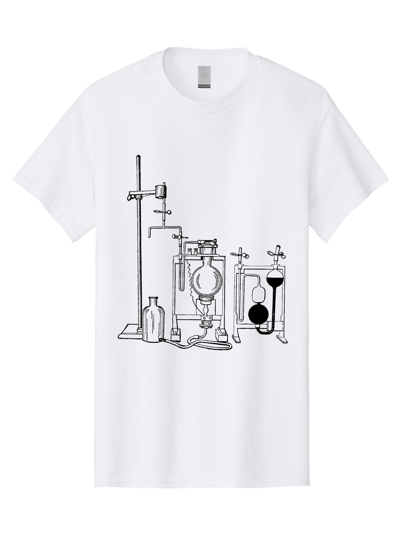 Laboratory-Equipment-4 Men'S Graphic Tee, 100% Cotton, Comfortable Casual Summer Wear, Machine Washable, Laboratory Equipment, Scientific Instruments, Chemistry Apparatus, Distillation Device, Flask, Bottle, Valve, Tube, Laboratory Setup, Aad618