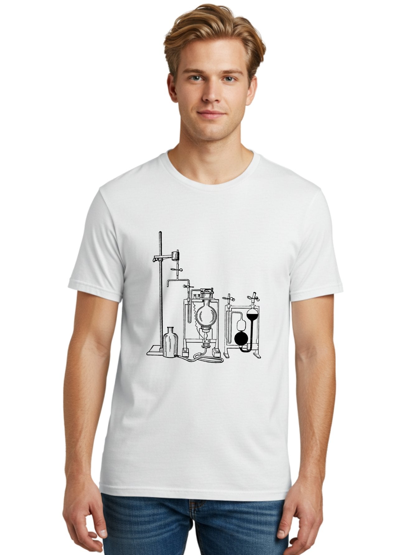Laboratory-Equipment-4 Men'S Graphic Tee, 100% Cotton, Comfortable Casual Summer Wear, Machine Washable, Laboratory Equipment, Scientific Instruments, Chemistry Apparatus, Distillation Device, Flask, Bottle, Valve, Tube, Laboratory Setup, Aad618 30