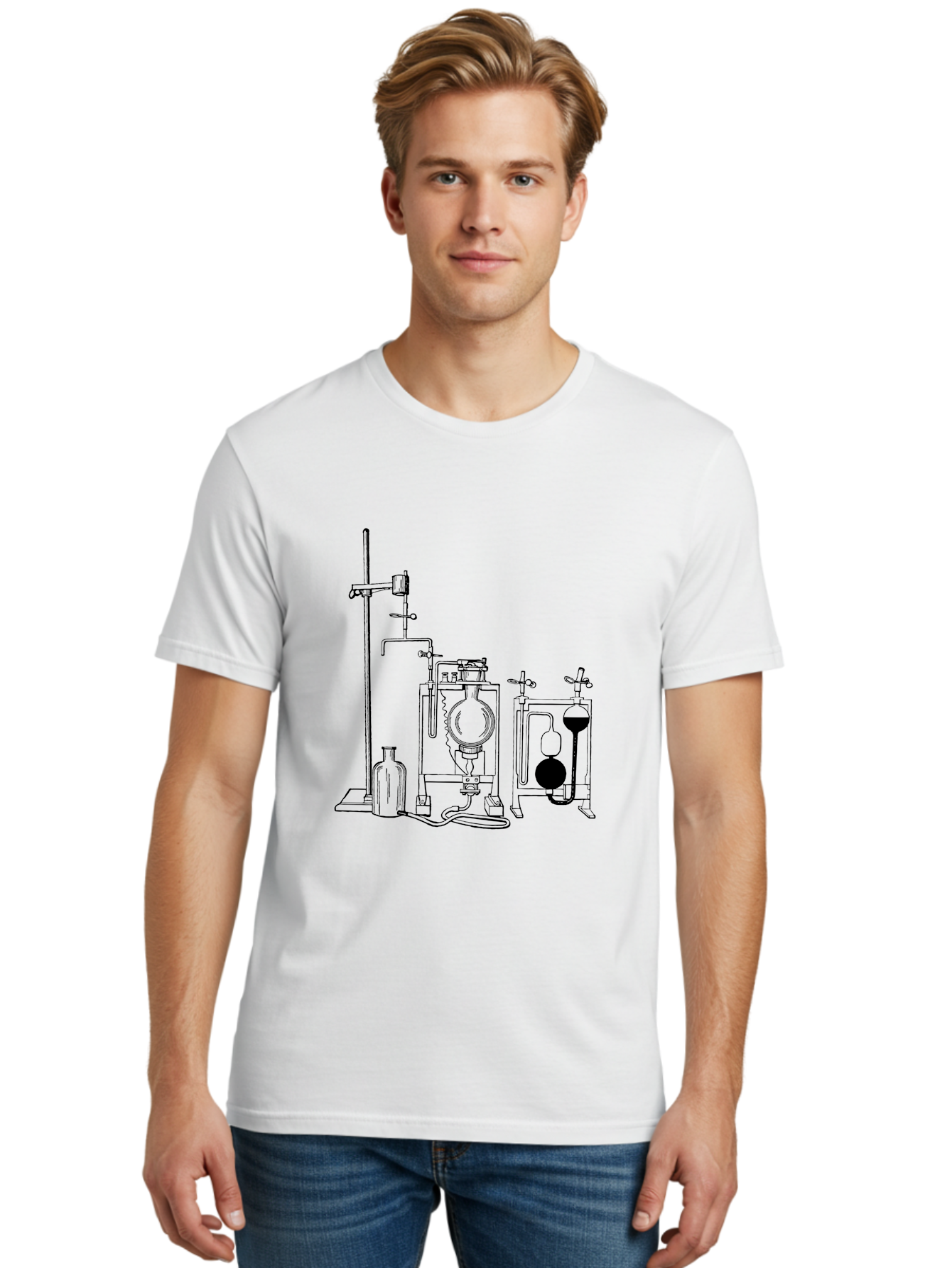 Laboratory-Equipment-4 Men'S Graphic Tee, 100% Cotton, Comfortable Casual Summer Wear, Machine Washable, Laboratory Equipment, Scientific Instruments, Chemistry Apparatus, Distillation Device, Flask, Bottle, Valve, Tube, Laboratory Setup, Aad618