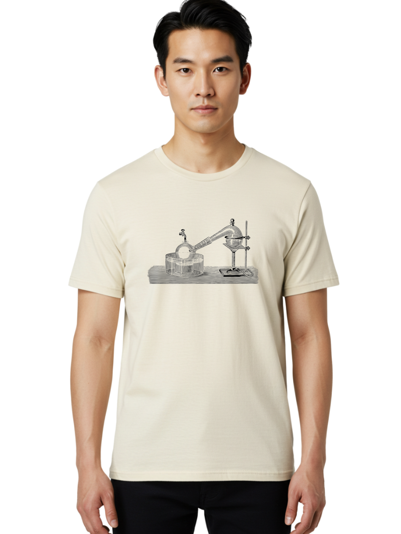Laboratory-Equipment-7 Men'S Graphic Tee, 100% Cotton, Comfortable Casual Summer Wear, Machine Washable, Distillation Equipment, Laboratory Setup, Science Experiment, Chemistry, Glassware, Retort, Condenser, Laboratory Table Aad621 8