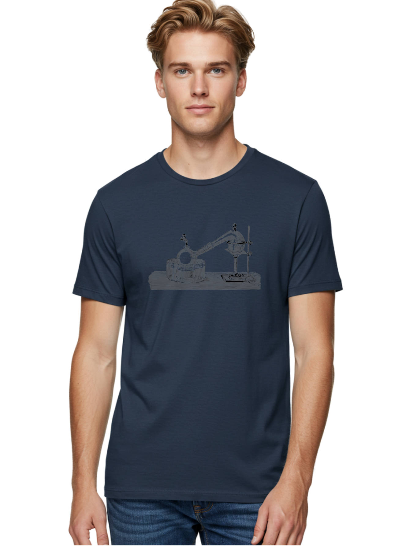 Laboratory-Equipment-7 Men'S Graphic Tee, 100% Cotton, Comfortable Casual Summer Wear, Machine Washable, Distillation Equipment, Laboratory Setup, Science Experiment, Chemistry, Glassware, Retort, Condenser, Laboratory Table Aad621 4