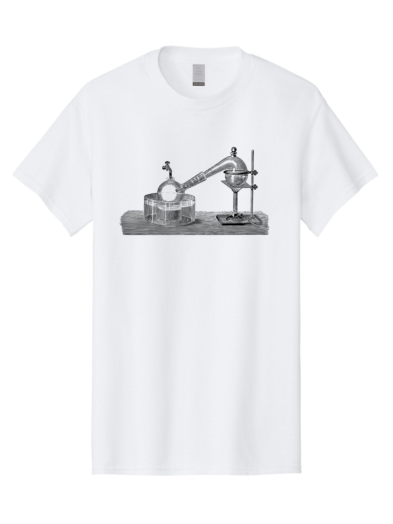 Laboratory-Equipment-7 Men'S Graphic Tee, 100% Cotton, Comfortable Casual Summer Wear, Machine Washable, Distillation Equipment, Laboratory Setup, Science Experiment, Chemistry, Glassware, Retort, Condenser, Laboratory Table Aad621 15