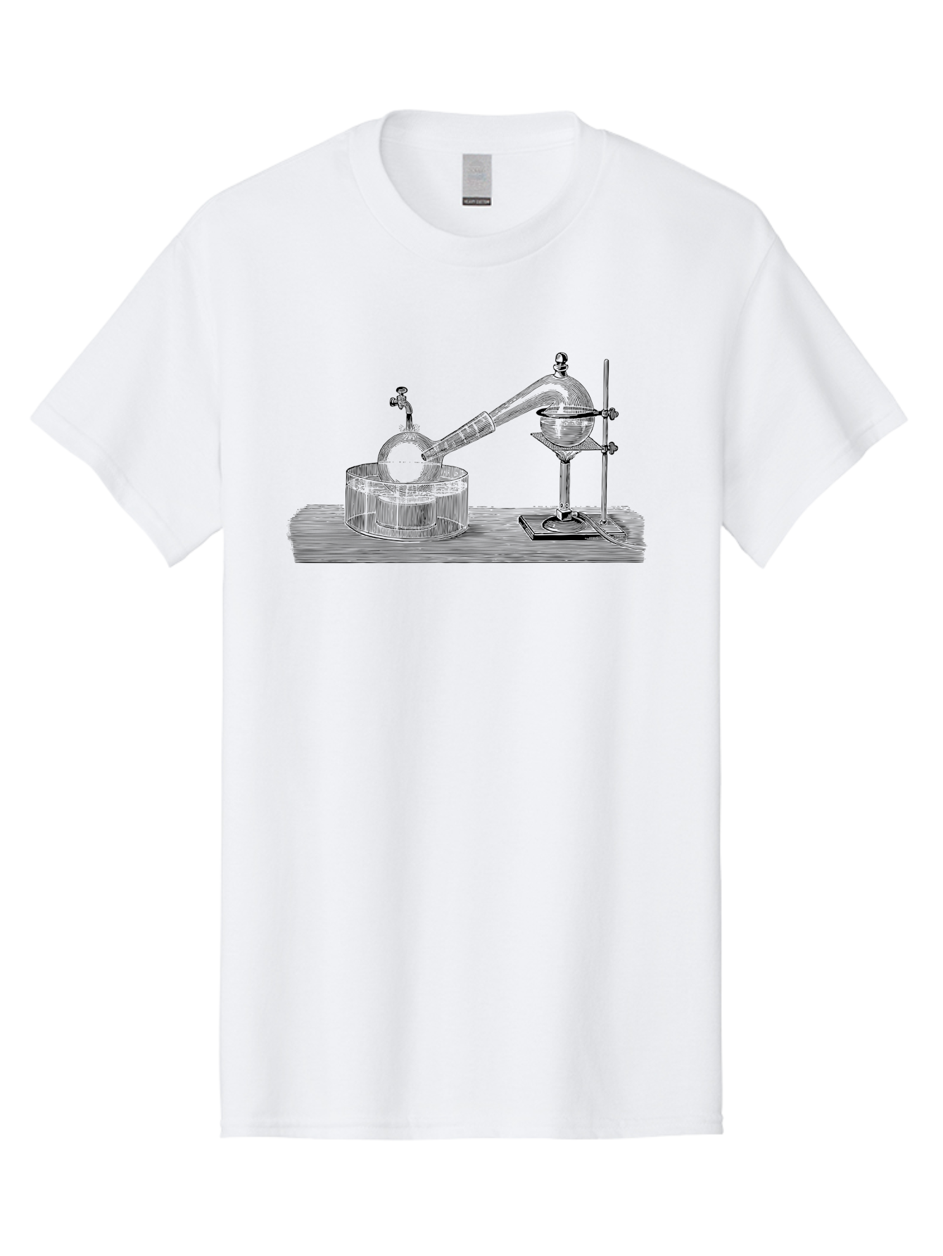 Laboratory-Equipment-7 Men'S Graphic Tee, 100% Cotton, Comfortable Casual Summer Wear, Machine Washable, Distillation Equipment, Laboratory Setup, Science Experiment, Chemistry, Glassware, Retort, Condenser, Laboratory Table Aad621