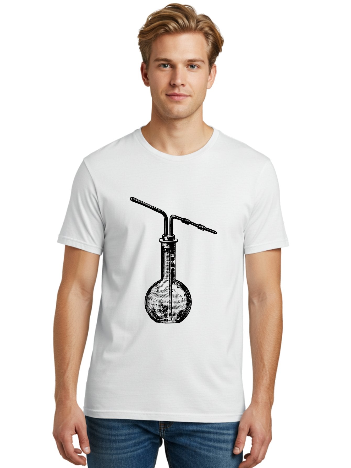Laboratory-Flask-2 Men'S Graphic Tee, 100% Cotton, Comfortable Casual Summer Wear, Machine Washable, Laboratory Equipment, Scientific Glassware, Chemistry Apparatus, Flask With Tubes, Experimental Setup, Lab Supplies, Research Tools Aad625 24