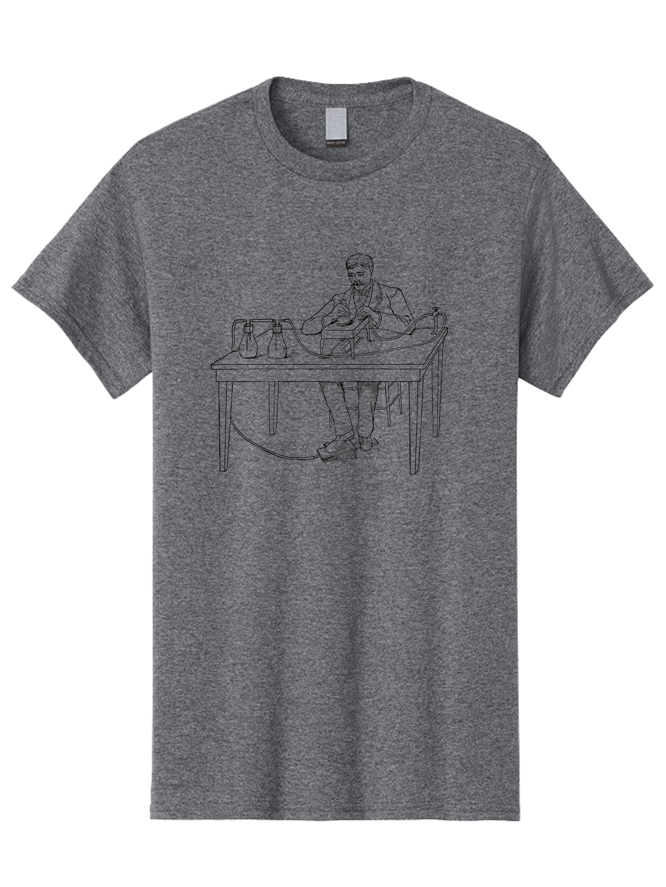 Man-Experimenting Men'S Graphic Tee, 100% Cotton, Comfortable Casual Summer Wear, Machine Washable, Scientist In A Lab, Experimental Setup, Laboratory Equipment, Scientific Research, Vintage Style, Monochrome Illustration, Chemistry Lab, Aad630 11