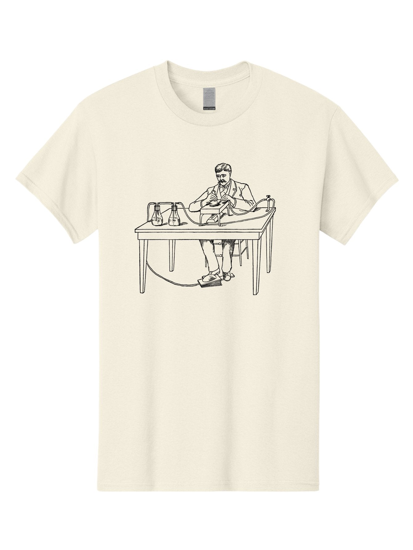 Man-Experimenting Men'S Graphic Tee, 100% Cotton, Comfortable Casual Summer Wear, Machine Washable, Scientist In A Lab, Experimental Setup, Laboratory Equipment, Scientific Research, Vintage Style, Monochrome Illustration, Chemistry Lab, Aad630 3