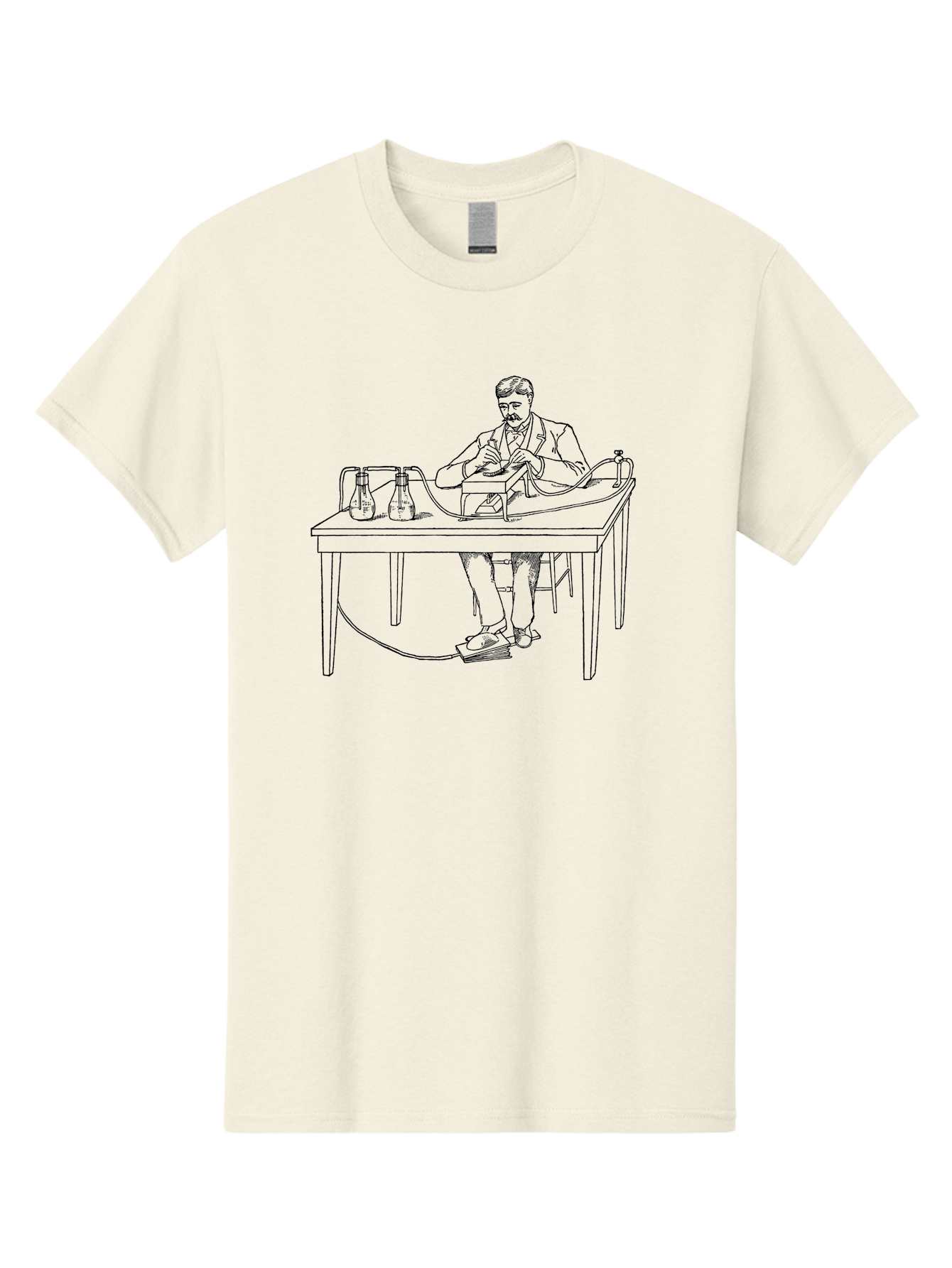 Man-Experimenting Men'S Graphic Tee, 100% Cotton, Comfortable Casual Summer Wear, Machine Washable, Scientist In A Lab, Experimental Setup, Laboratory Equipment, Scientific Research, Vintage Style, Monochrome Illustration, Chemistry Lab, Aad630 17