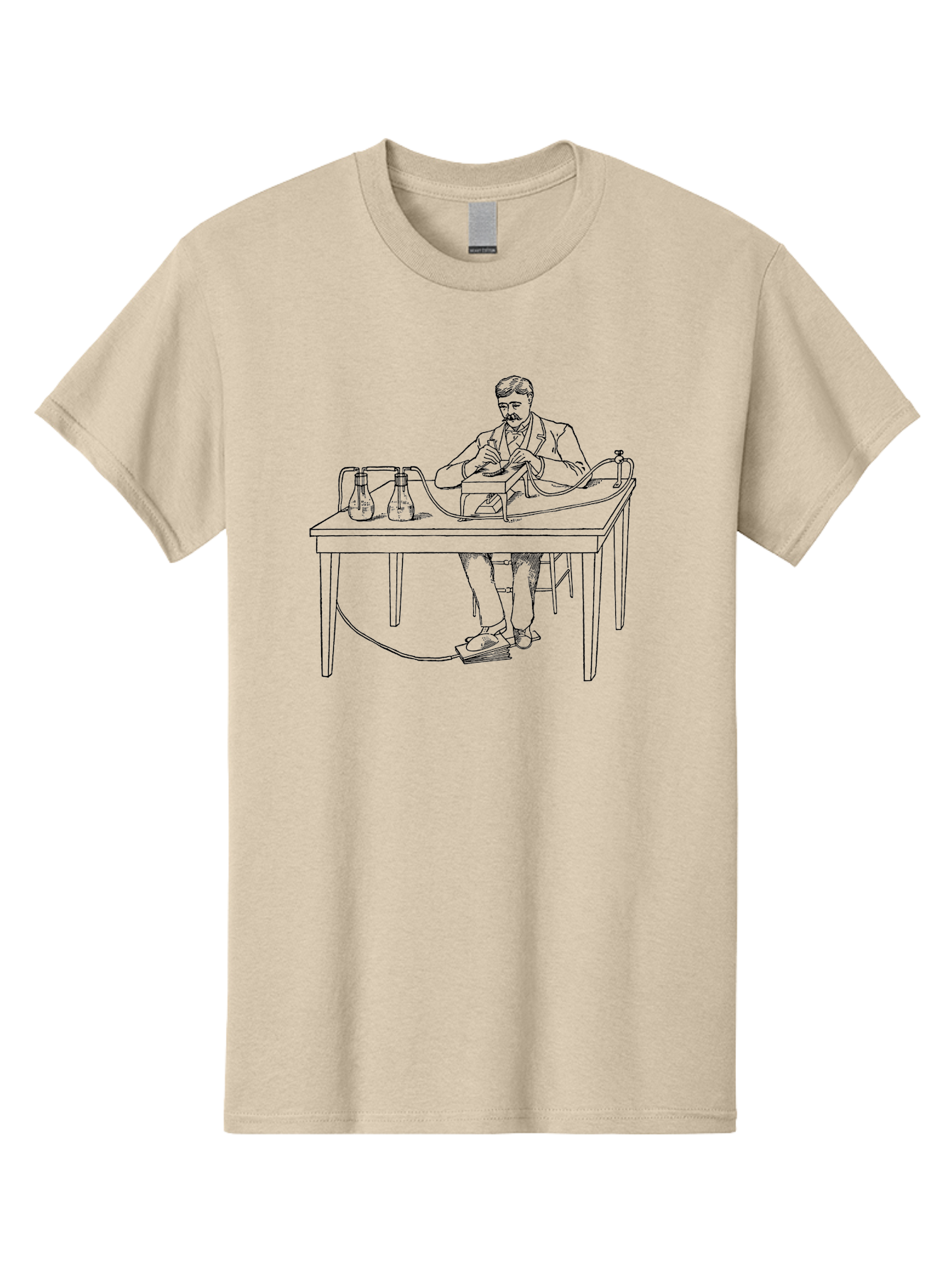 Man-Experimenting Men'S Graphic Tee, 100% Cotton, Comfortable Casual Summer Wear, Machine Washable, Scientist In A Lab, Experimental Setup, Laboratory Equipment, Scientific Research, Vintage Style, Monochrome Illustration, Chemistry Lab, Aad630 29