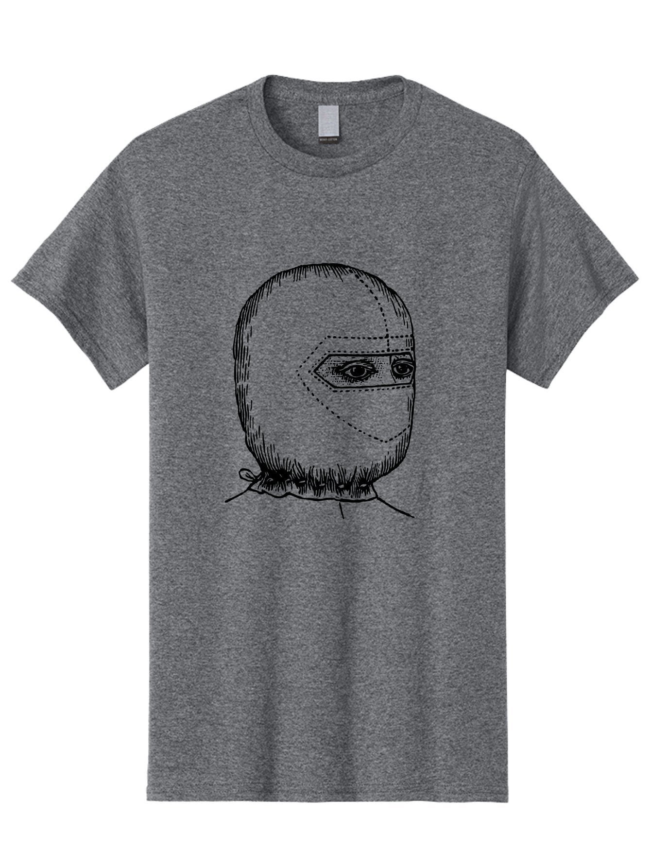 Masked-Figure Men'S Graphic Tee, 100% Cotton, Comfortable Casual Summer Wear, Machine Washable, Burglar Mask, Black And White Illustration, Crime Theme, Robber Costume, Dotted Lines, Facial Features Hidden, Menacing Figure, Sketch Art, Aad633 13