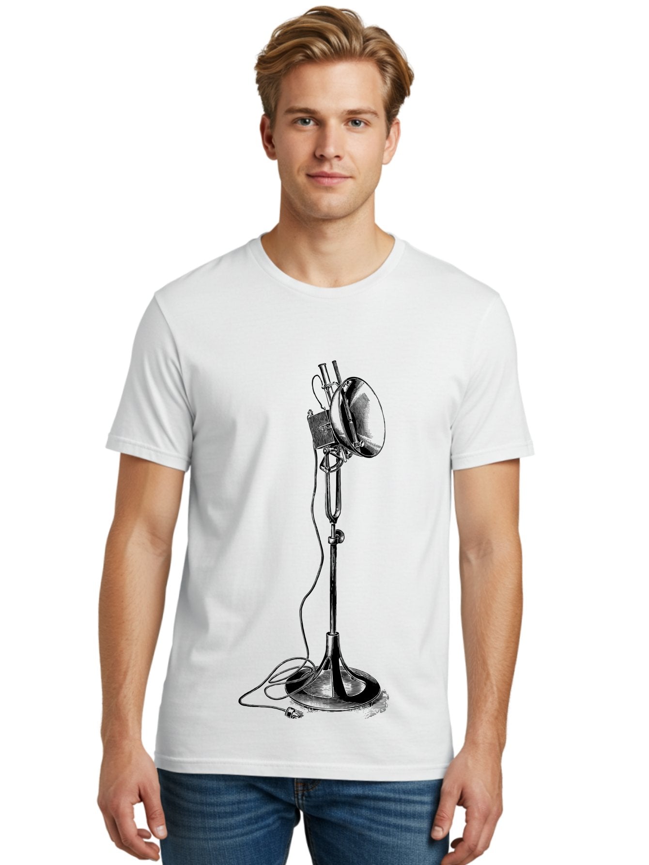 Microphone-Stand Men'S Graphic Tee, 100% Cotton, Comfortable Casual Summer Wear, Machine Washable, Studio Lighting, Photography Equipment, Adjustable Lamp, Cable Management, Professional Photography, Still Life Photography, High-Key Lighting, Aad635 30