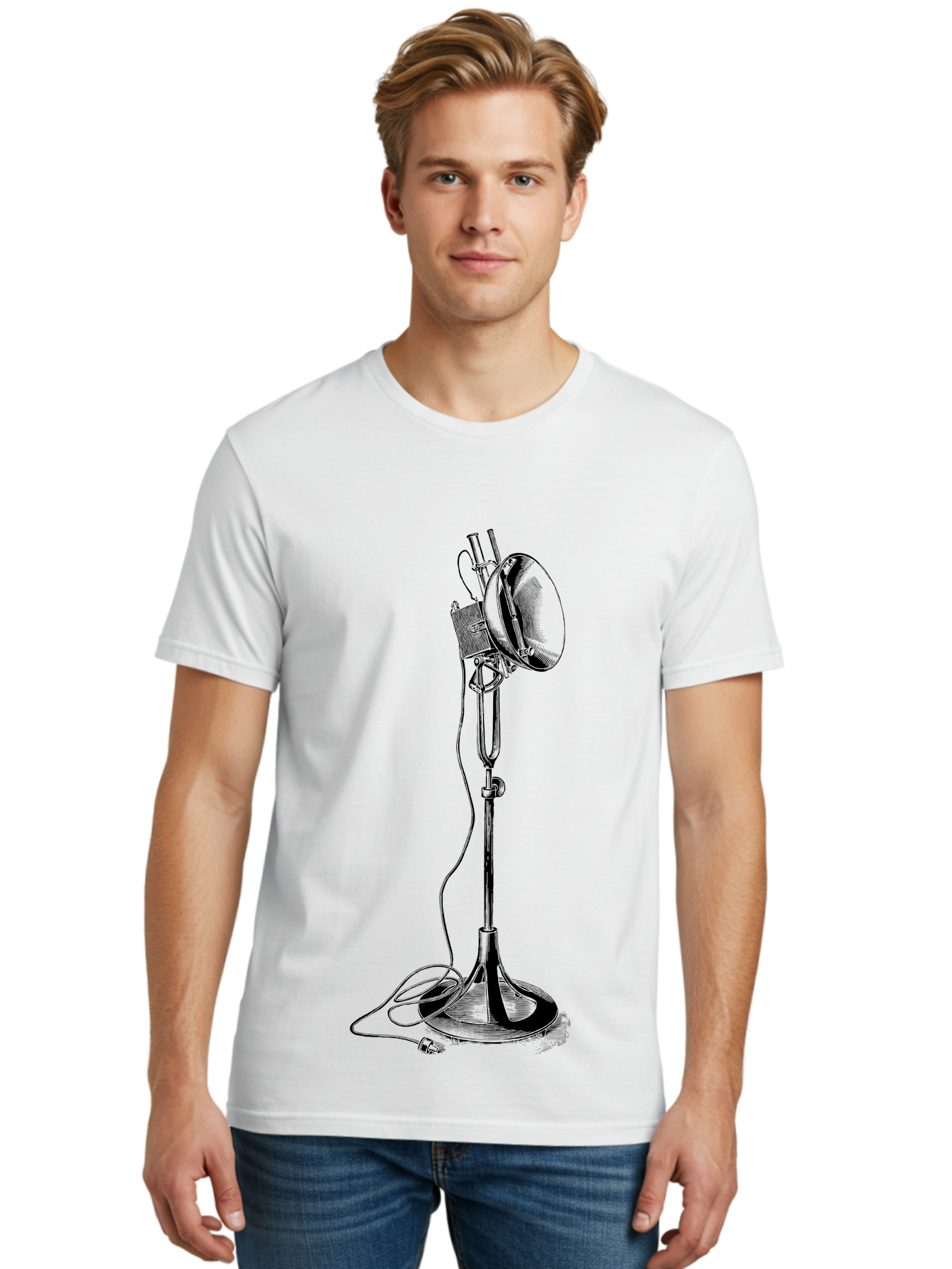 Microphone-Stand Men'S Graphic Tee, 100% Cotton, Comfortable Casual Summer Wear, Machine Washable, Studio Lighting, Photography Equipment, Adjustable Lamp, Cable Management, Professional Photography, Still Life Photography, High-Key Lighting, Aad635