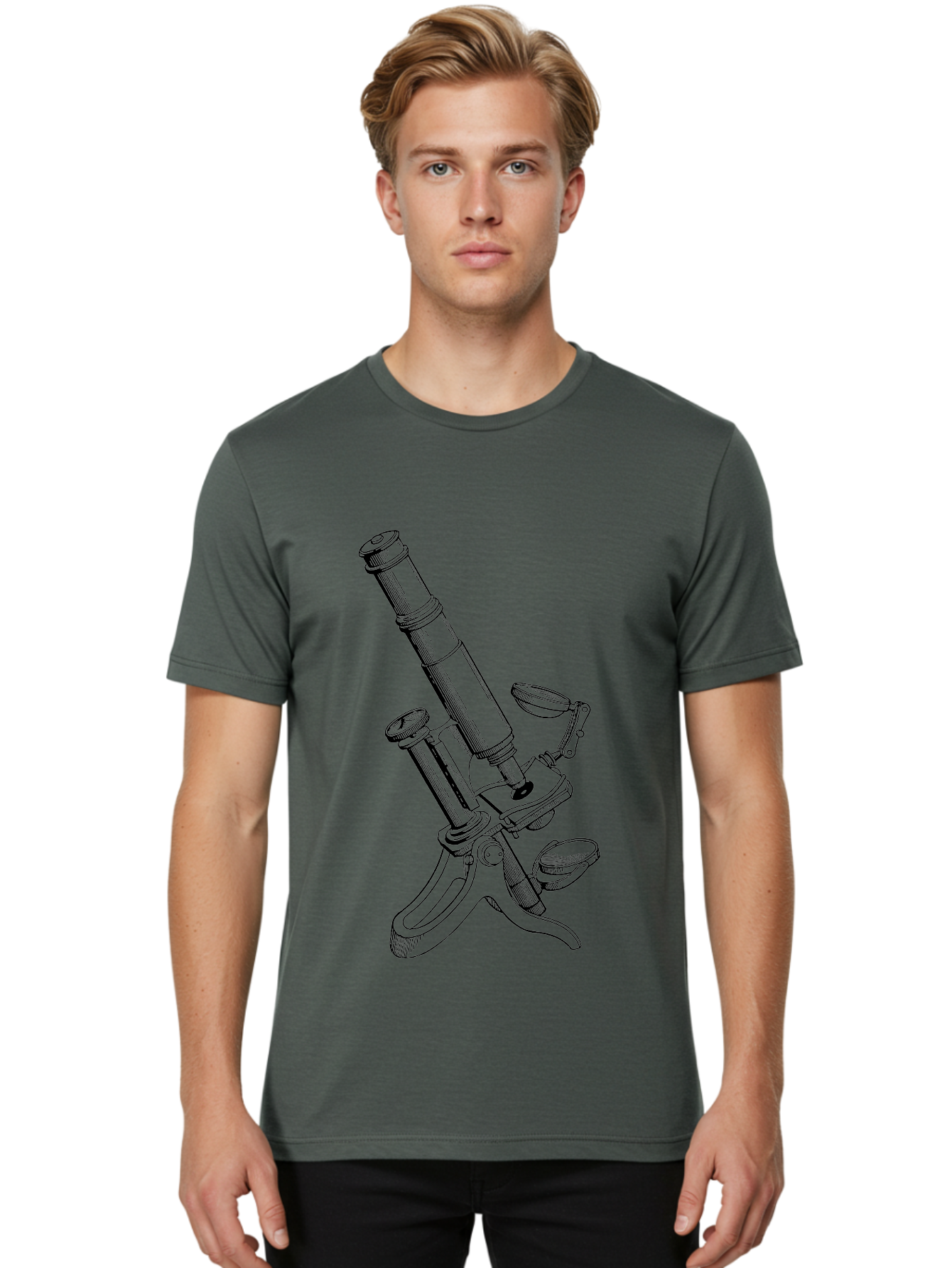 Microscope Men'S Graphic Tee, 100% Cotton, Comfortable Casual Summer Wear, Machine Washable, Microscope Illustration, Scientific Equipment, Laboratory Instrument, Cell Study, Detailed Drawing, Vintage Style, Scientific Research, Aad636 14