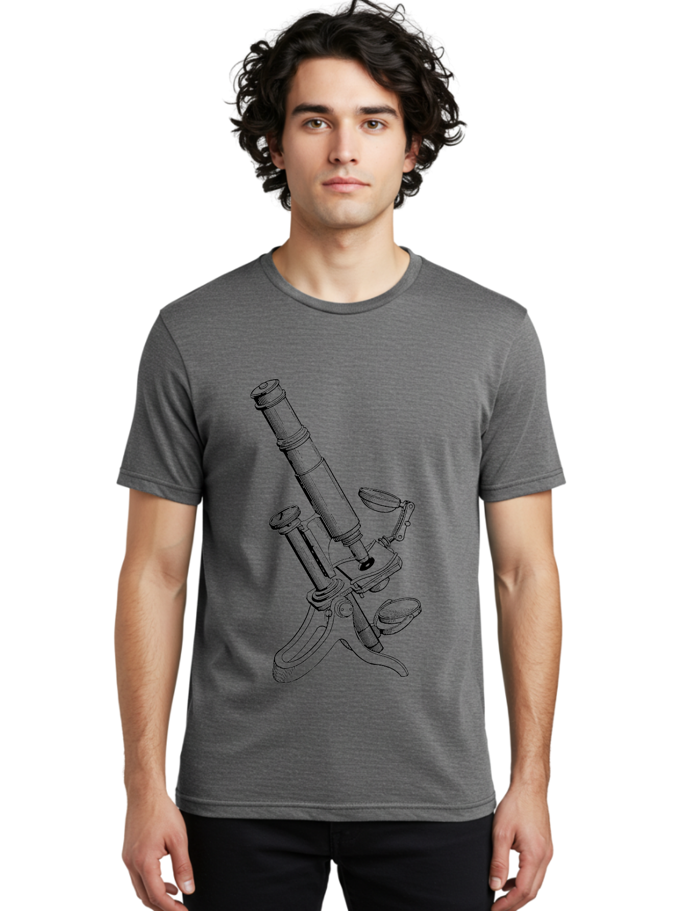 Microscope Men'S Graphic Tee, 100% Cotton, Comfortable Casual Summer Wear, Machine Washable, Microscope Illustration, Scientific Equipment, Laboratory Instrument, Cell Study, Detailed Drawing, Vintage Style, Scientific Research, Aad636 6
