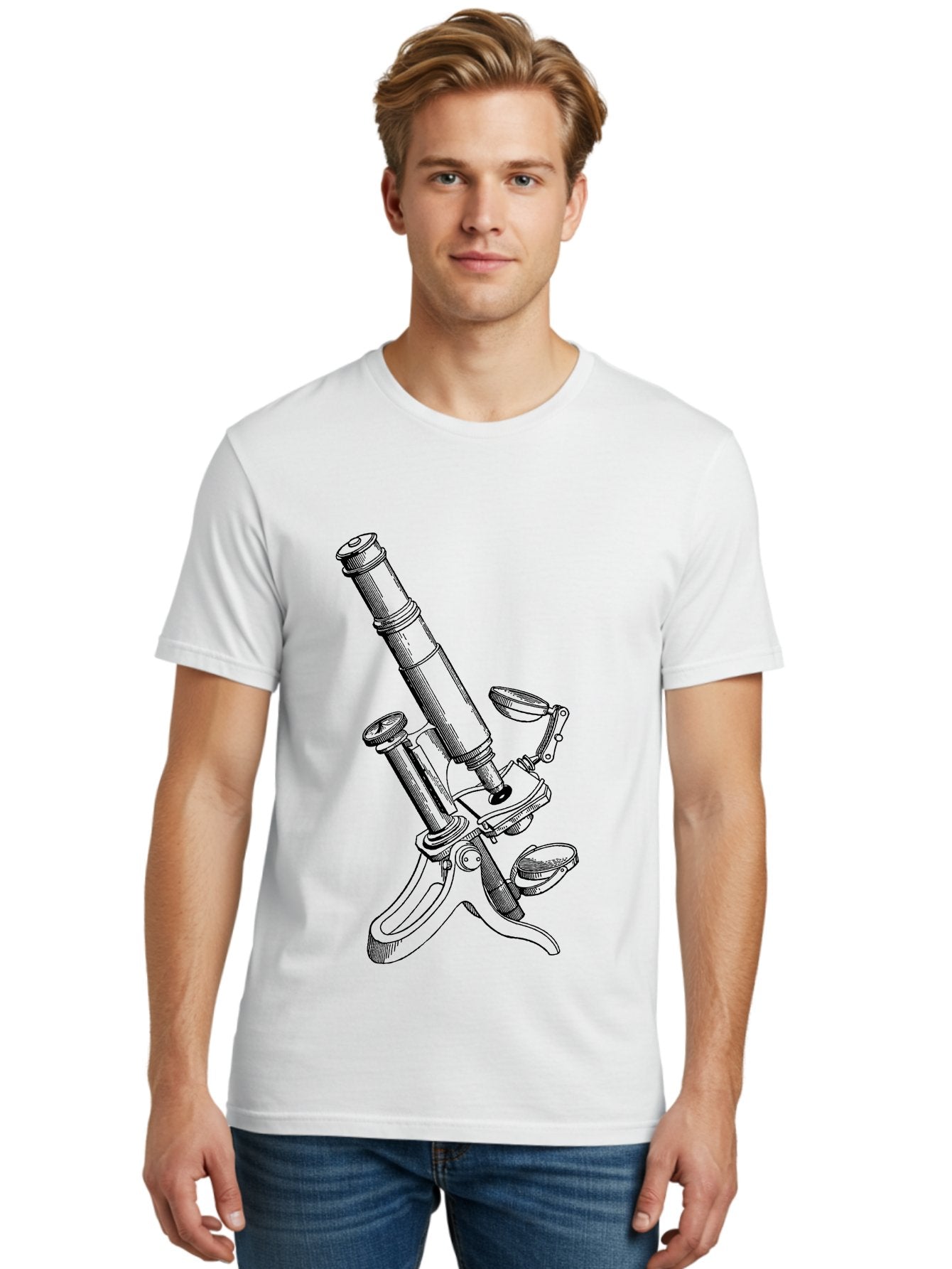 Microscope Men'S Graphic Tee, 100% Cotton, Comfortable Casual Summer Wear, Machine Washable, Microscope Illustration, Scientific Equipment, Laboratory Instrument, Cell Study, Detailed Drawing, Vintage Style, Scientific Research, Aad636 22