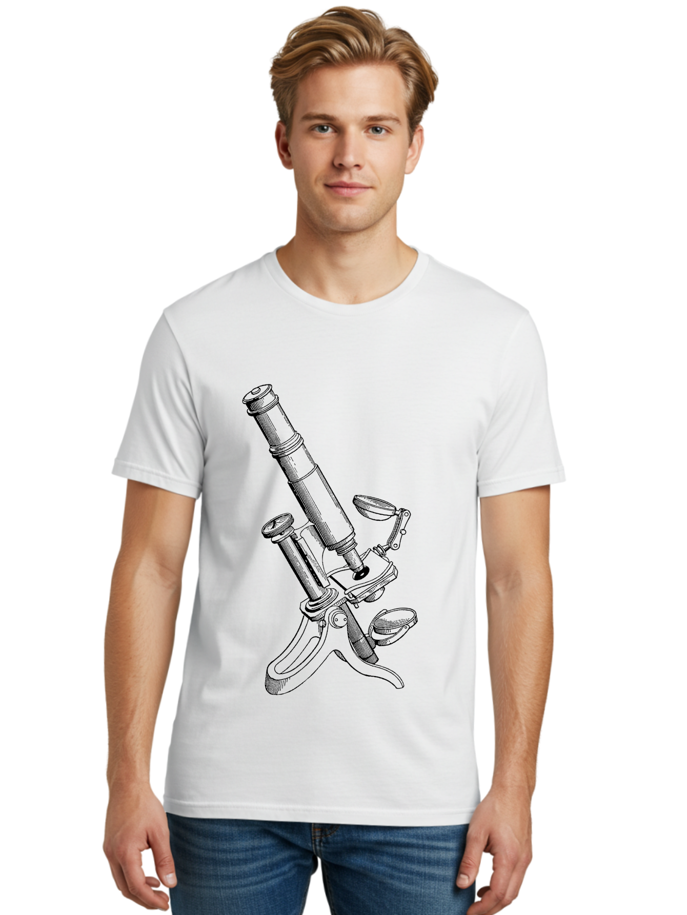 Microscope Men'S Graphic Tee, 100% Cotton, Comfortable Casual Summer Wear, Machine Washable, Microscope Illustration, Scientific Equipment, Laboratory Instrument, Cell Study, Detailed Drawing, Vintage Style, Scientific Research, Aad636 18