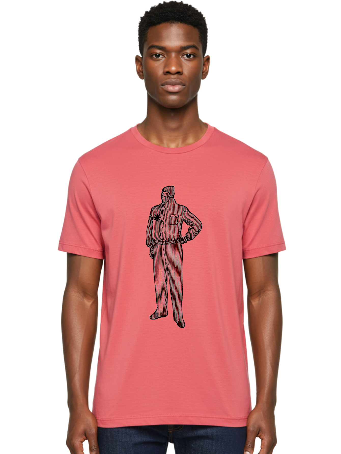 Police-Officer Men'S Graphic Tee, 100% Cotton, Comfortable Casual Summer Wear, Machine Washable, Police Officer, Law Enforcement, Badge On Chest, Hands On Hips, Confident Stance, Uniform Attire, Black Outline, Detailed Drawing Aad643 16
