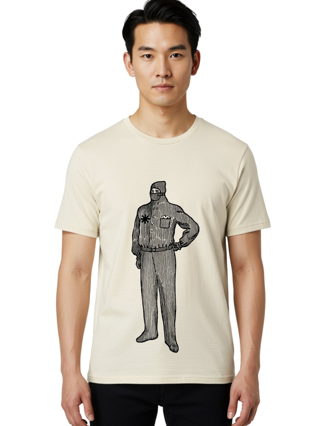 Police-Officer Men'S Graphic Tee, 100% Cotton, Comfortable Casual Summer Wear, Machine Washable, Police Officer, Law Enforcement, Badge On Chest, Hands On Hips, Confident Stance, Uniform Attire, Black Outline, Detailed Drawing Aad643 25