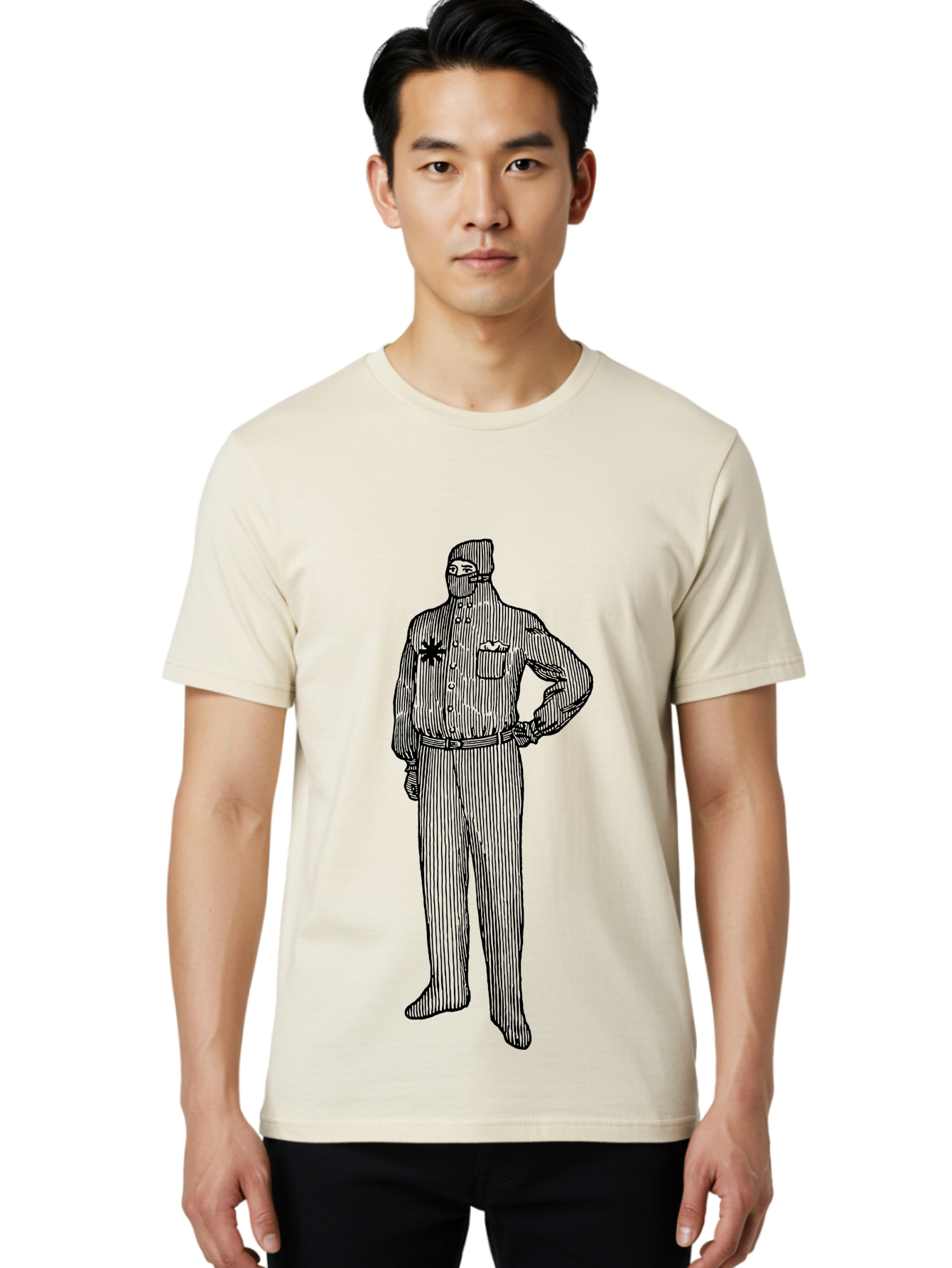 Police-Officer Men'S Graphic Tee, 100% Cotton, Comfortable Casual Summer Wear, Machine Washable, Police Officer, Law Enforcement, Badge On Chest, Hands On Hips, Confident Stance, Uniform Attire, Black Outline, Detailed Drawing Aad643 12