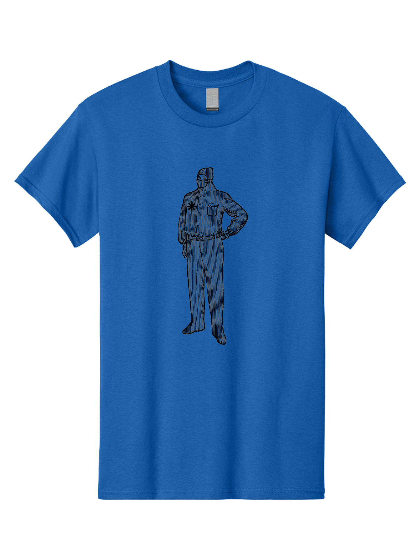 Police-Officer Men'S Graphic Tee, 100% Cotton, Comfortable Casual Summer Wear, Machine Washable, Police Officer, Law Enforcement, Badge On Chest, Hands On Hips, Confident Stance, Uniform Attire, Black Outline, Detailed Drawing Aad643
