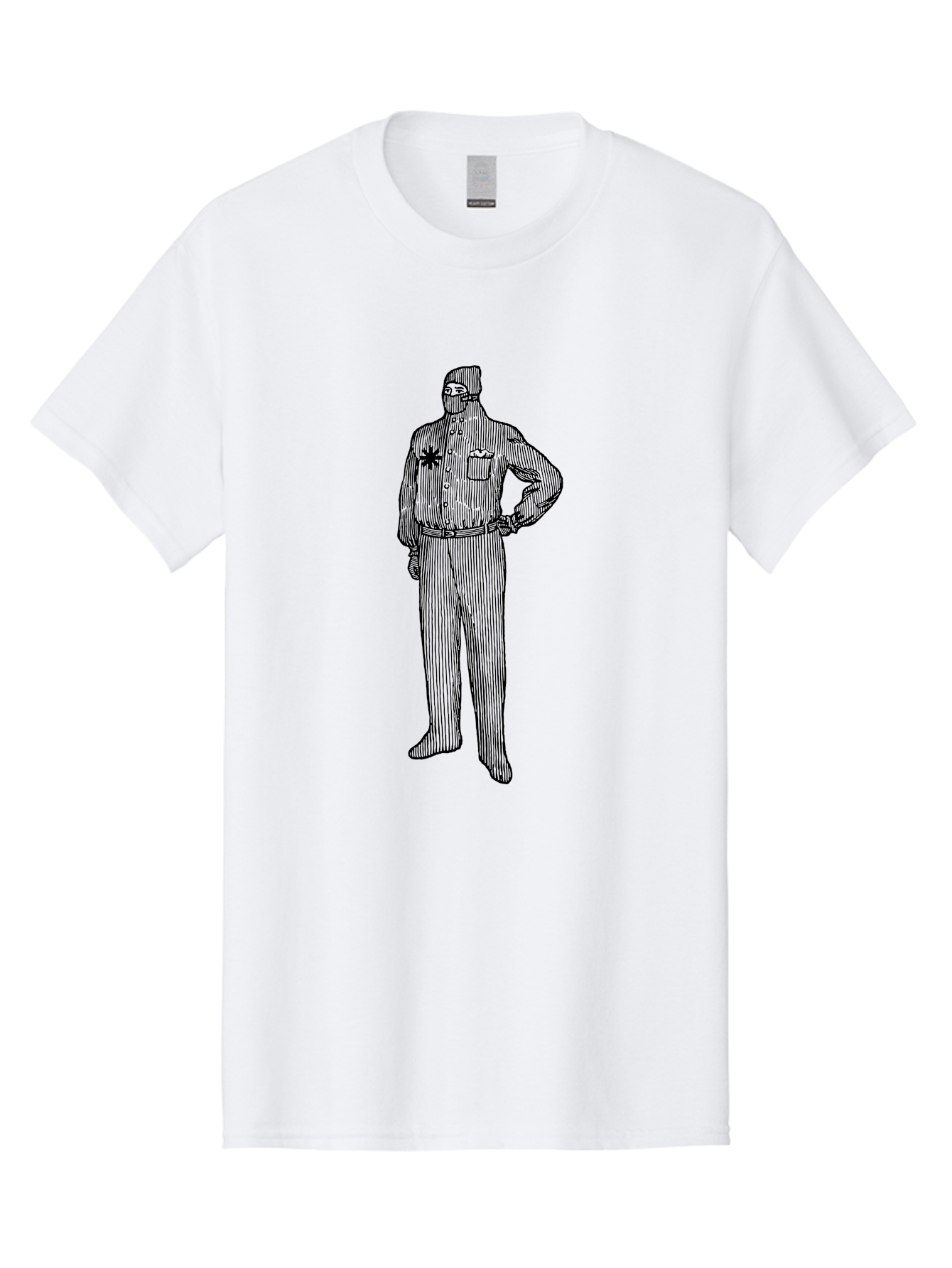Police-Officer Men'S Graphic Tee, 100% Cotton, Comfortable Casual Summer Wear, Machine Washable, Police Officer, Law Enforcement, Badge On Chest, Hands On Hips, Confident Stance, Uniform Attire, Black Outline, Detailed Drawing Aad643 23