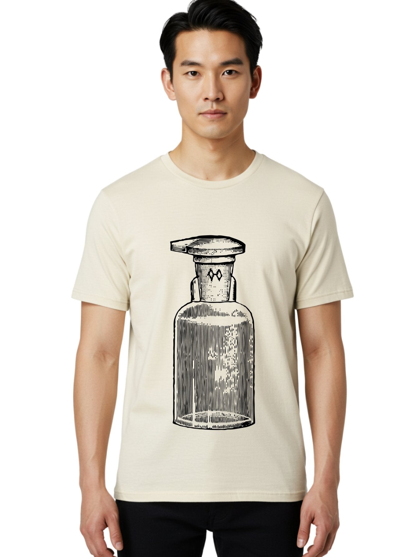 Potion-Bottle Men'S Graphic Tee, 100% Cotton, Comfortable Casual Summer Wear, Machine Washable, Glass Bottle, Vintage Bottle, Apothecary Jar, Antique Glassware, Stoppered Bottle, Diamond Symbol, Classic Design, Retro Style, Vintage Aesthetic Aad645 23