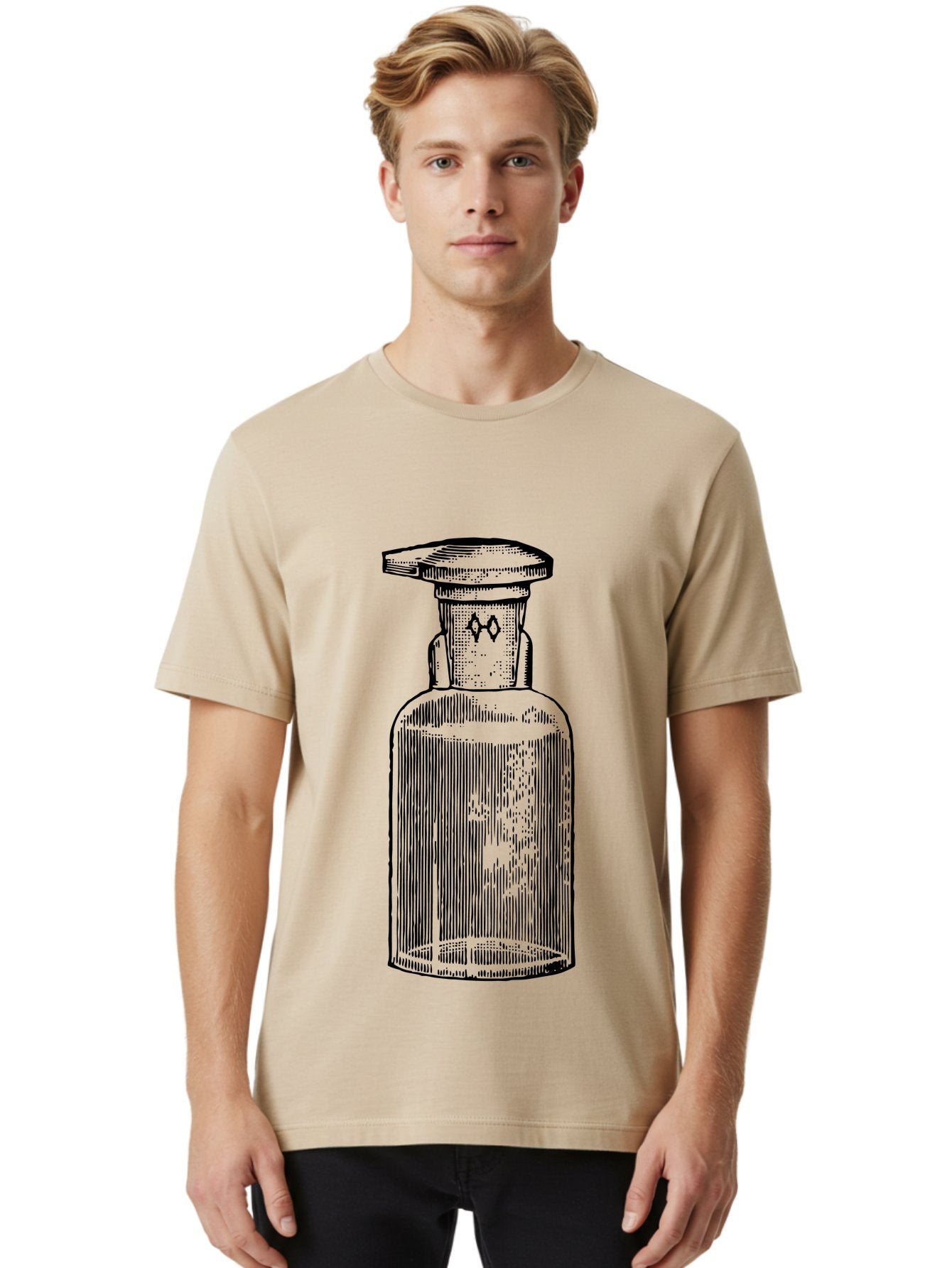 Potion-Bottle Men'S Graphic Tee, 100% Cotton, Comfortable Casual Summer Wear, Machine Washable, Glass Bottle, Vintage Bottle, Apothecary Jar, Antique Glassware, Stoppered Bottle, Diamond Symbol, Classic Design, Retro Style, Vintage Aesthetic Aad645 29