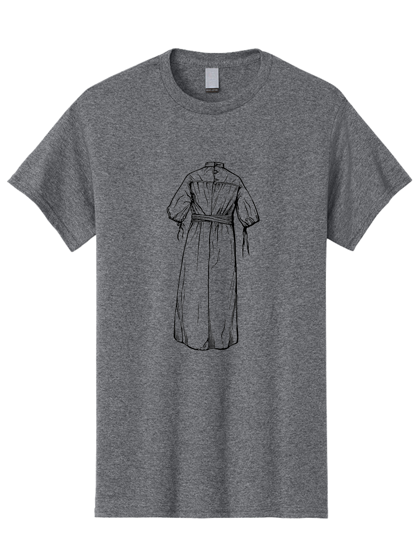 Smock-Dress Men'S Graphic Tee, 100% Cotton, Comfortable Casual Summer Wear, Machine Washable, Long Dress Illustration, Minimalist Fashion, Simple Clothing Design, High Neckline, Puffy Sleeves, Belted Waist, Elegant Style, Classic Garment, Aad650 15