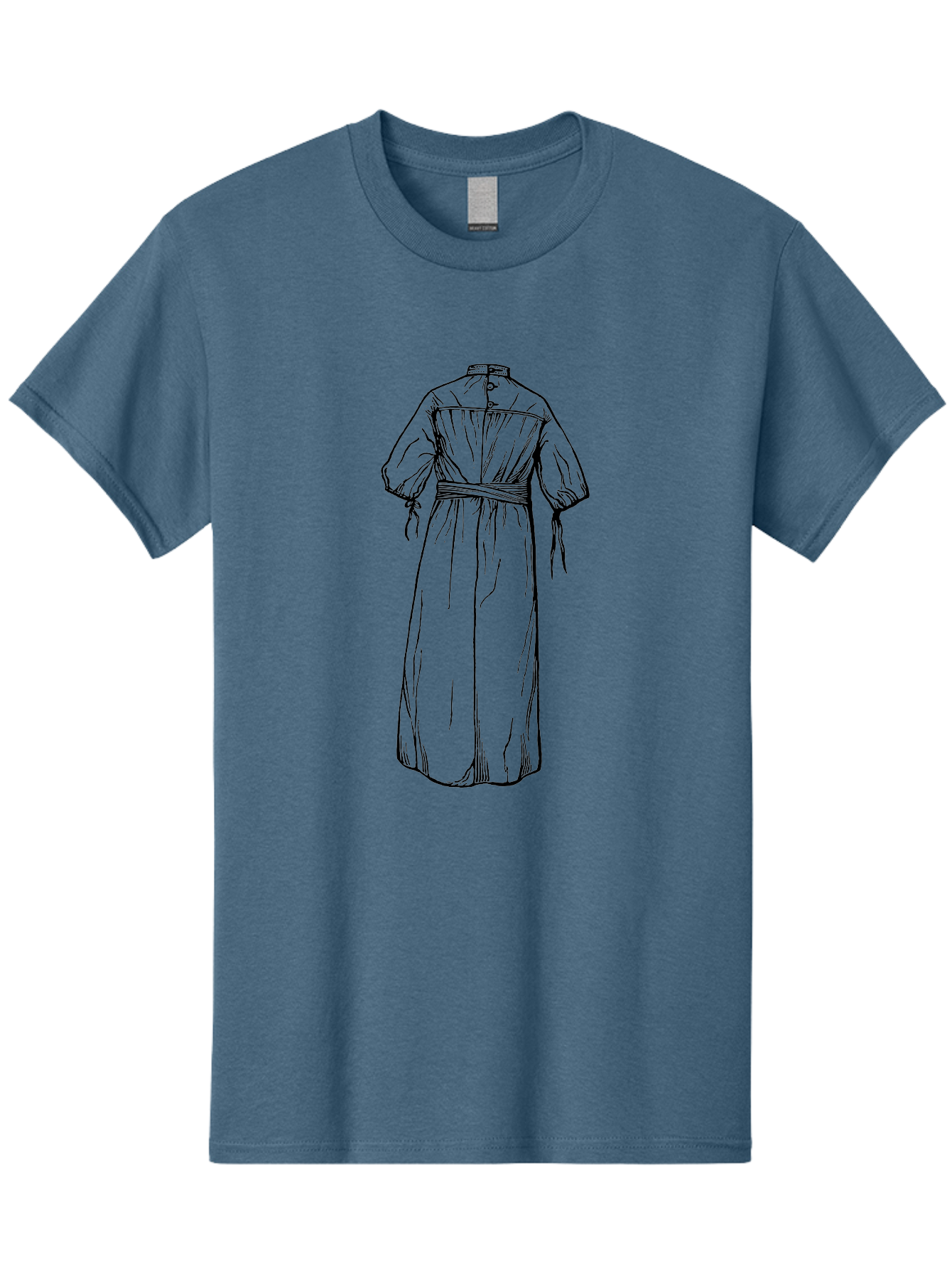 Smock-Dress Men'S Graphic Tee, 100% Cotton, Comfortable Casual Summer Wear, Machine Washable, Long Dress Illustration, Minimalist Fashion, Simple Clothing Design, High Neckline, Puffy Sleeves, Belted Waist, Elegant Style, Classic Garment, Aad650 29