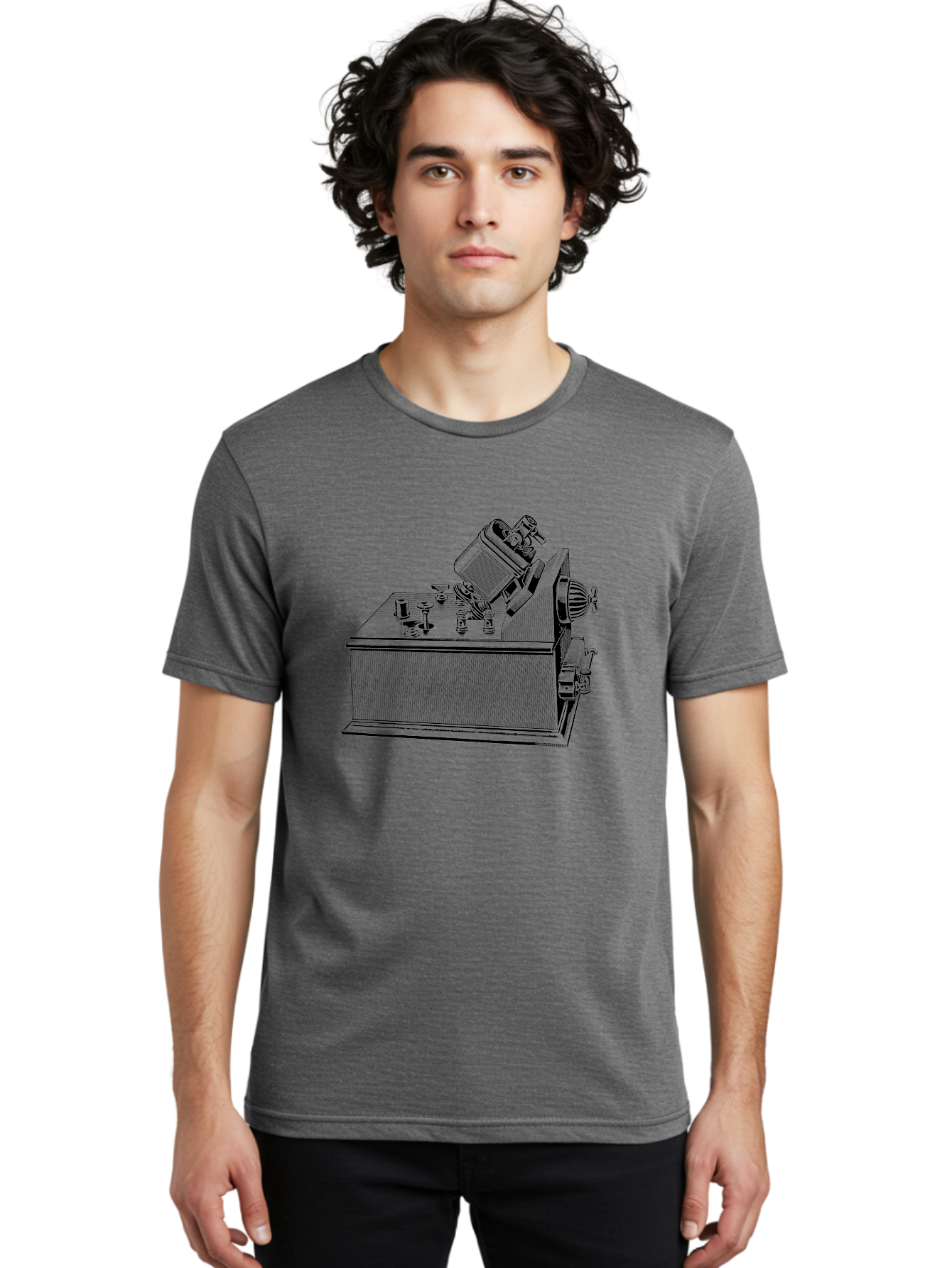 Telegraph-Machine Men'S Graphic Tee, 100% Cotton, Comfortable Casual Summer Wear, Machine Washable, Telegraph Machine, Vintage Communication Device, Antique Technology, Old-Fashioned Telegraph, Historical Equipment, Classic Machinery, Aad653
