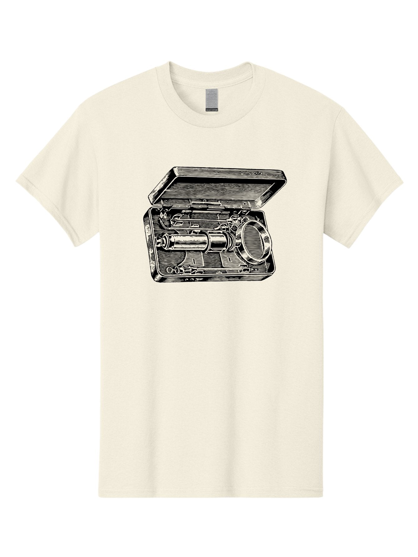 Telescope-In-Case Men'S Graphic Tee, 100% Cotton, Comfortable Casual Summer Wear, Machine Washable, Telescope In A Case, Astronomy Equipment, Stargazing Tools, Scientific Instruments, Optical Devices, Vintage Telescope, Antique Astronomy Aad654