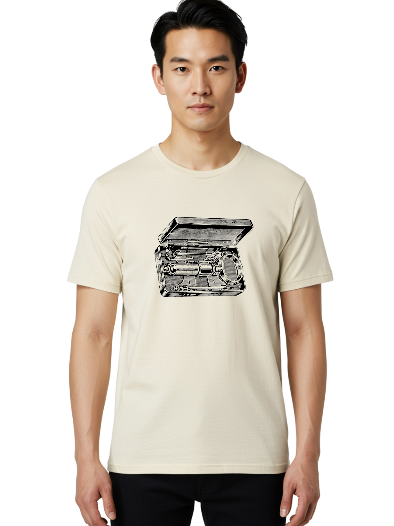 Telescope-In-Case Men'S Graphic Tee, 100% Cotton, Comfortable Casual Summer Wear, Machine Washable, Telescope In A Case, Astronomy Equipment, Stargazing Tools, Scientific Instruments, Optical Devices, Vintage Telescope, Antique Astronomy Aad654 22