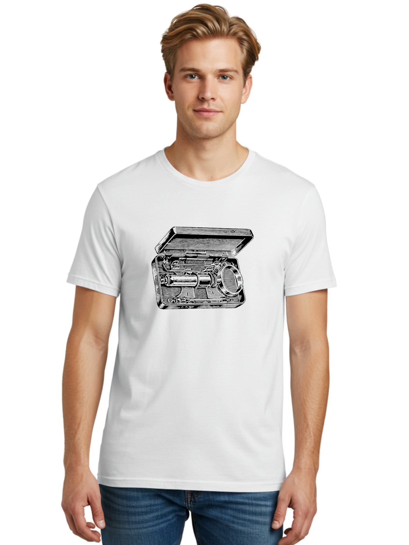 Telescope-In-Case Men'S Graphic Tee, 100% Cotton, Comfortable Casual Summer Wear, Machine Washable, Telescope In A Case, Astronomy Equipment, Stargazing Tools, Scientific Instruments, Optical Devices, Vintage Telescope, Antique Astronomy Aad654 10