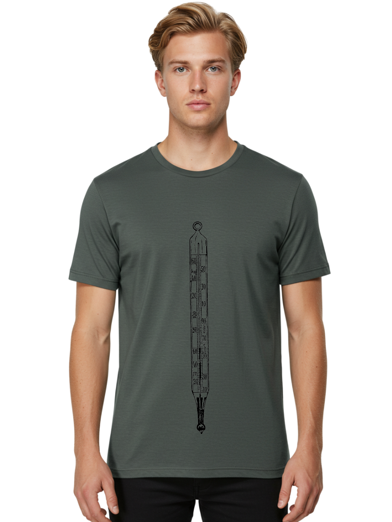 Thermometer Men'S Graphic Tee, 100% Cotton, Comfortable Casual Summer Wear, Machine Washable, Thermometer, Temperature Measurement, Weather Forecasting, Black Outline, Precision Instrument, Scientific Tool, Weather Monitoring Aad657