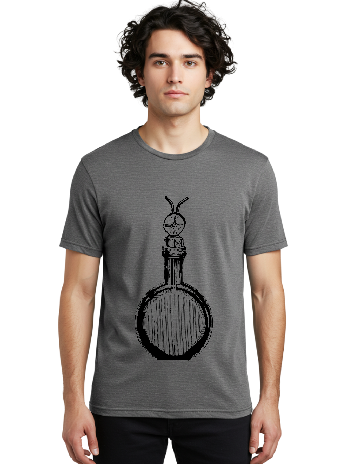 Time-Hourglass Men'S Graphic Tee, 100% Cotton, Comfortable Casual Summer Wear, Machine Washable, Sketch Of Bottle, Time Symbol, Clock Face, Abstract Art, Surrealism, Unique Design, Mysterious, Whimsical, Creative Expression Aad658 30