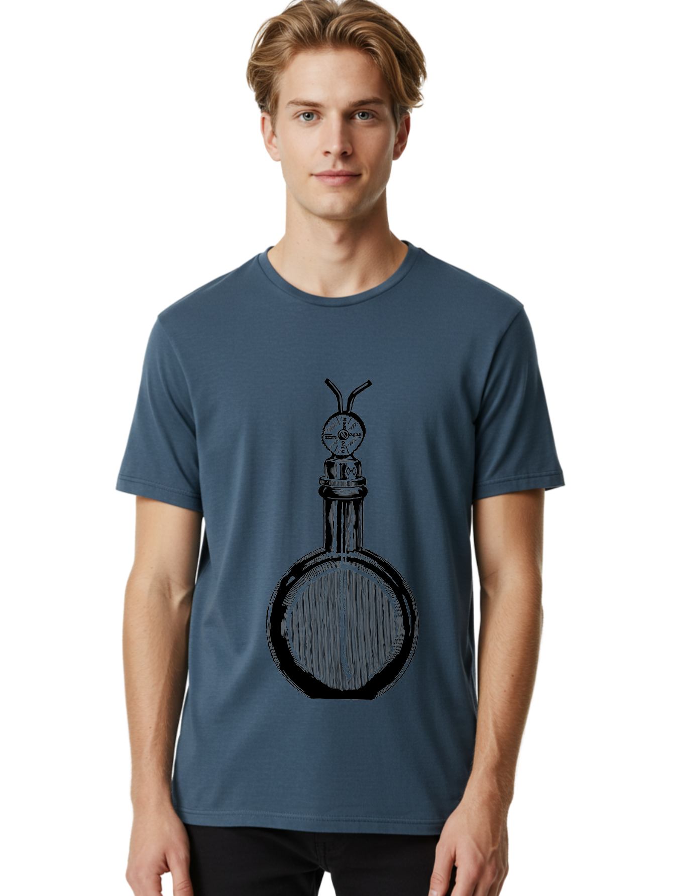 Time-Hourglass Men'S Graphic Tee, 100% Cotton, Comfortable Casual Summer Wear, Machine Washable, Sketch Of Bottle, Time Symbol, Clock Face, Abstract Art, Surrealism, Unique Design, Mysterious, Whimsical, Creative Expression Aad658 8