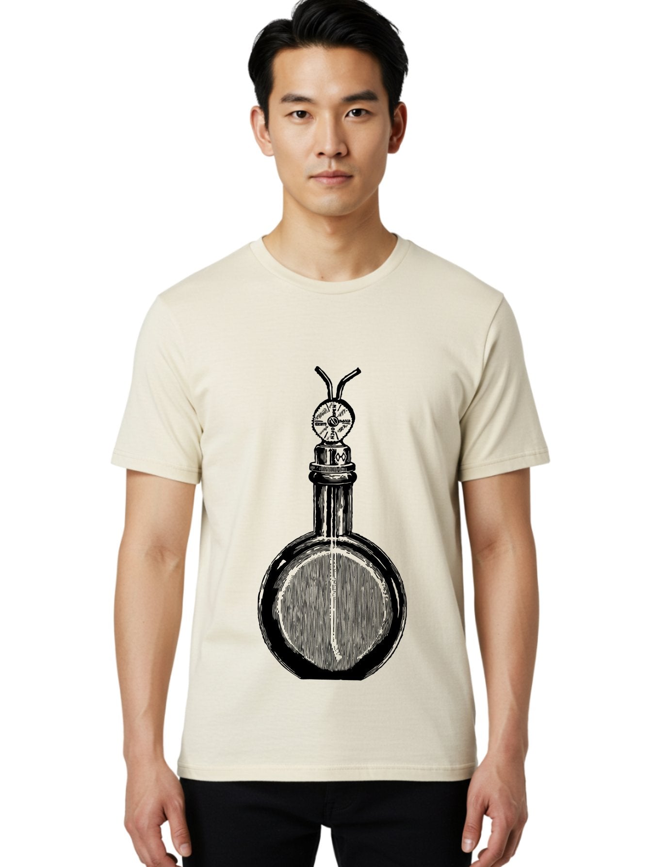 Time-Hourglass Men'S Graphic Tee, 100% Cotton, Comfortable Casual Summer Wear, Machine Washable, Sketch Of Bottle, Time Symbol, Clock Face, Abstract Art, Surrealism, Unique Design, Mysterious, Whimsical, Creative Expression Aad658 24