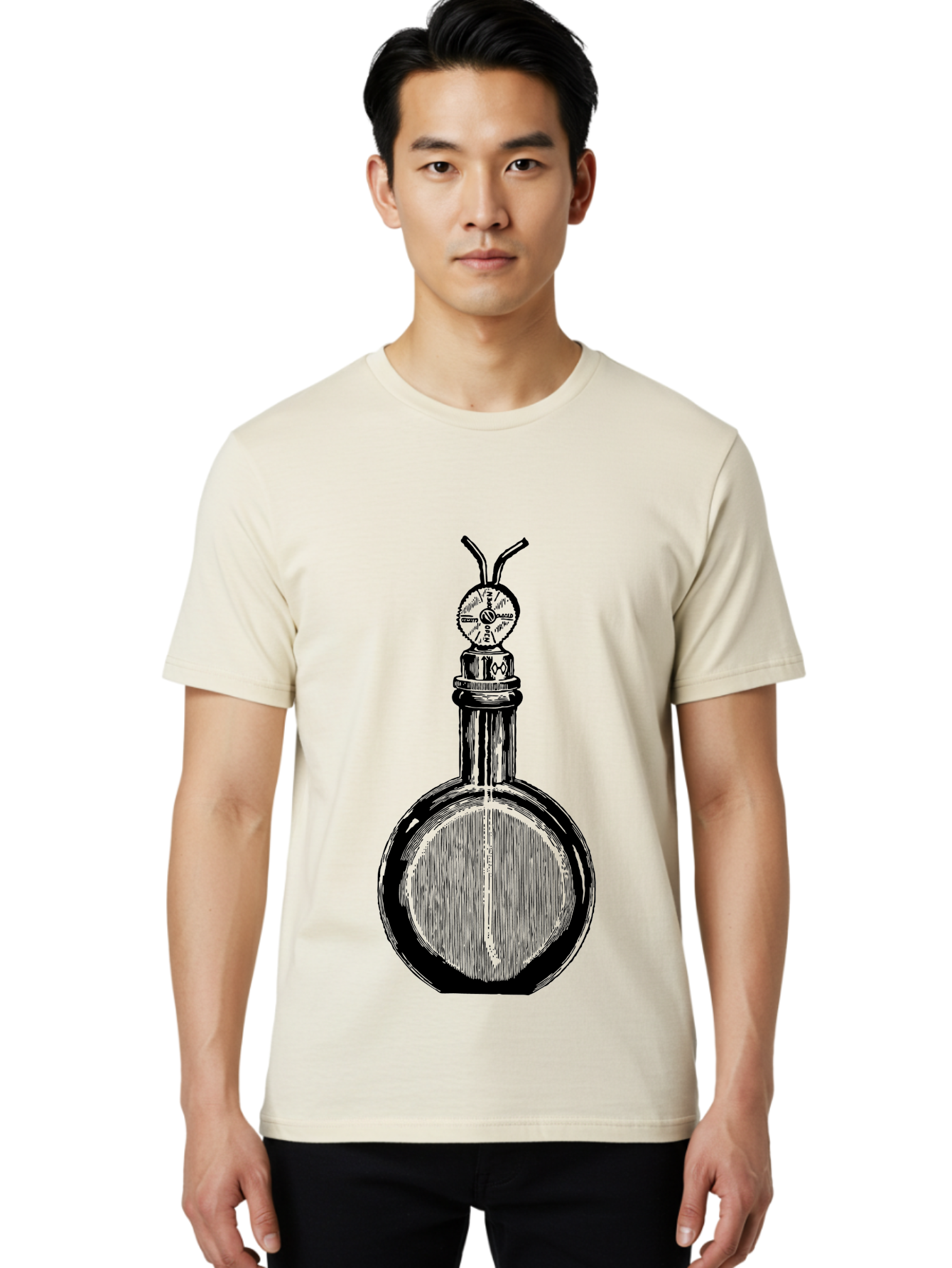 Time-Hourglass Men'S Graphic Tee, 100% Cotton, Comfortable Casual Summer Wear, Machine Washable, Sketch Of Bottle, Time Symbol, Clock Face, Abstract Art, Surrealism, Unique Design, Mysterious, Whimsical, Creative Expression Aad658 14