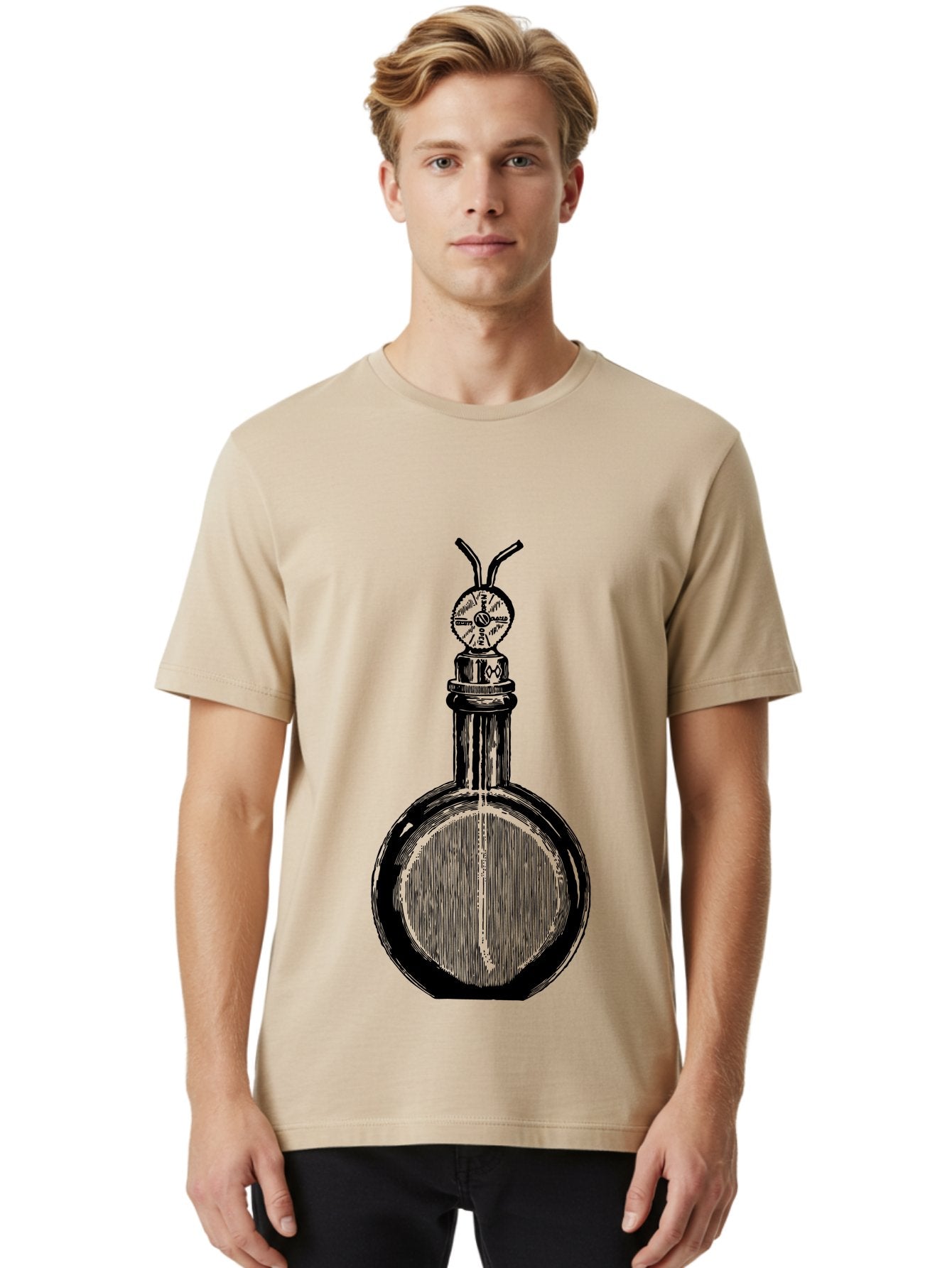 Time-Hourglass Men'S Graphic Tee, 100% Cotton, Comfortable Casual Summer Wear, Machine Washable, Sketch Of Bottle, Time Symbol, Clock Face, Abstract Art, Surrealism, Unique Design, Mysterious, Whimsical, Creative Expression Aad658 25