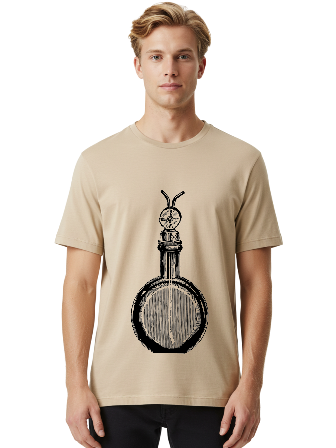 Time-Hourglass Men'S Graphic Tee, 100% Cotton, Comfortable Casual Summer Wear, Machine Washable, Sketch Of Bottle, Time Symbol, Clock Face, Abstract Art, Surrealism, Unique Design, Mysterious, Whimsical, Creative Expression Aad658 12