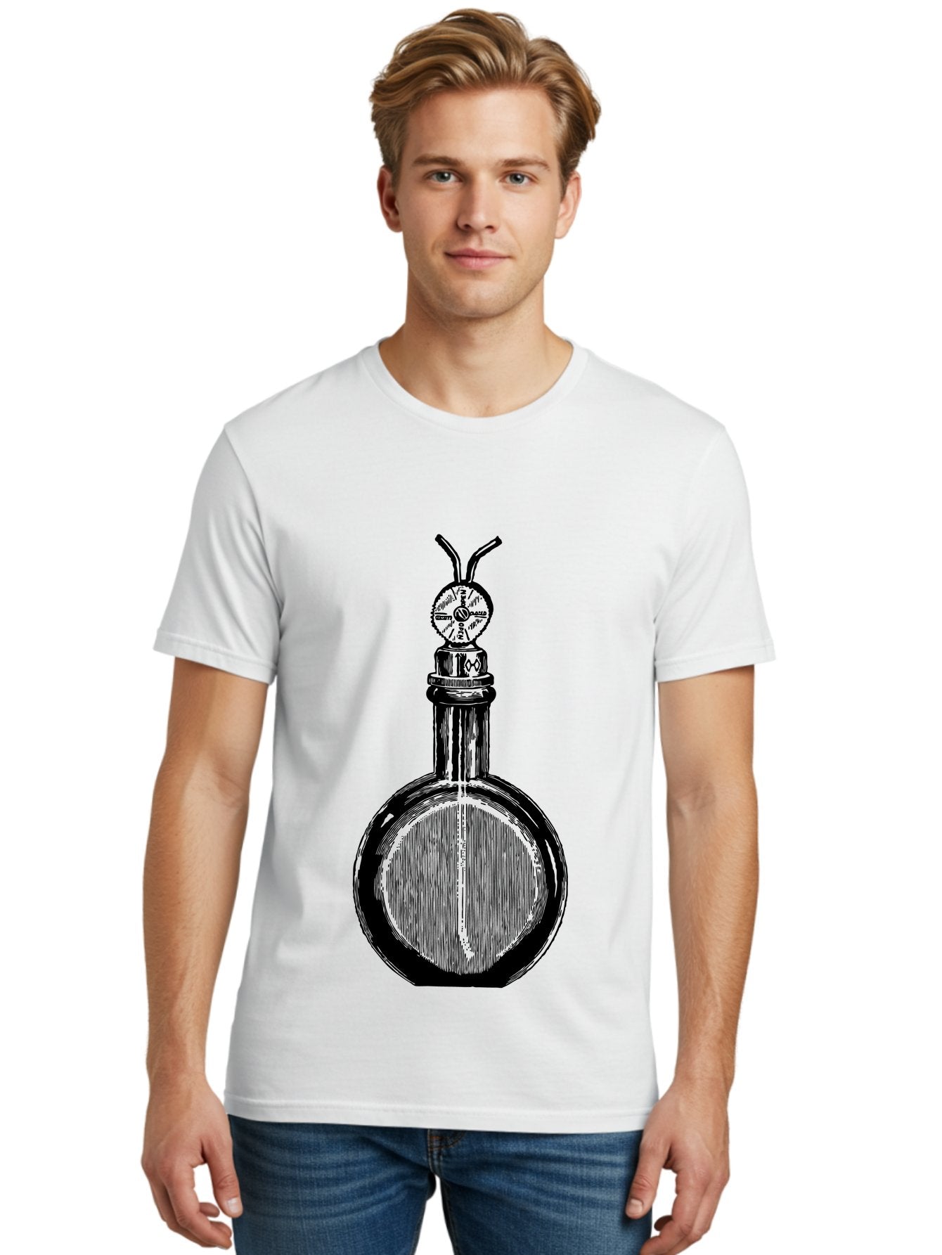 Time-Hourglass Men'S Graphic Tee, 100% Cotton, Comfortable Casual Summer Wear, Machine Washable, Sketch Of Bottle, Time Symbol, Clock Face, Abstract Art, Surrealism, Unique Design, Mysterious, Whimsical, Creative Expression Aad658 16