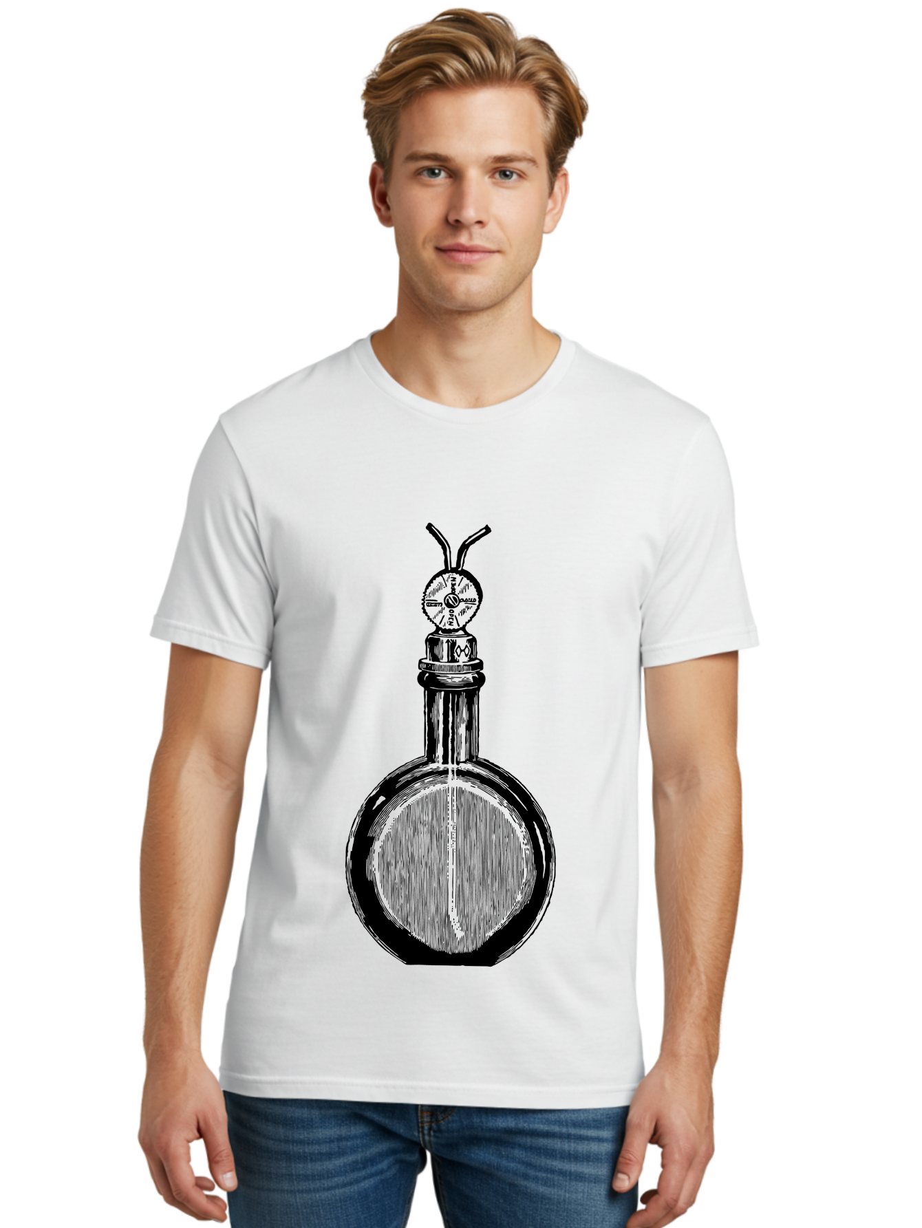 Time-Hourglass Men'S Graphic Tee, 100% Cotton, Comfortable Casual Summer Wear, Machine Washable, Sketch Of Bottle, Time Symbol, Clock Face, Abstract Art, Surrealism, Unique Design, Mysterious, Whimsical, Creative Expression Aad658 26
