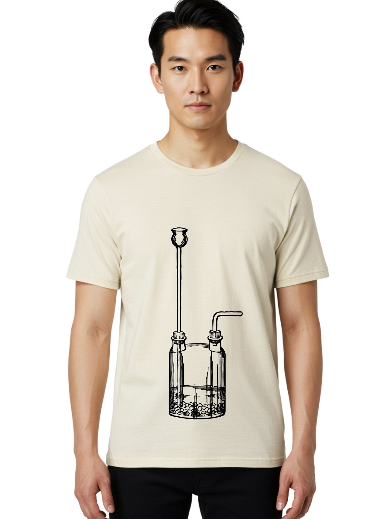 Wash-Bottle Men'S Graphic Tee, 100% Cotton, Comfortable Casual Summer Wear, Machine Washable, Laboratory Equipment, Glassware, Scientific Apparatus, Chemical Container, Woulfe Bottle, Laboratory Setup Aad661 21