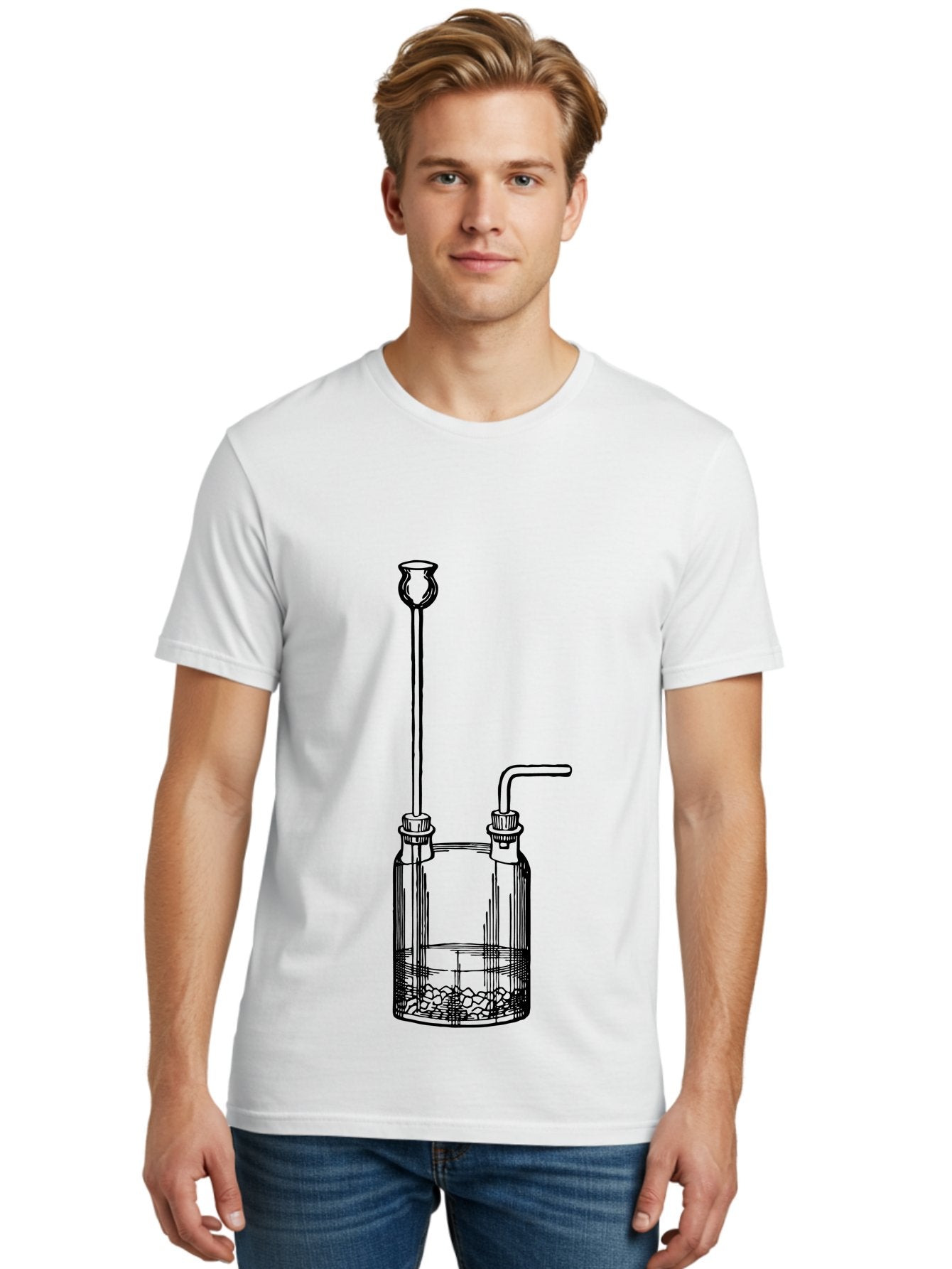 Wash-Bottle Men'S Graphic Tee, 100% Cotton, Comfortable Casual Summer Wear, Machine Washable, Laboratory Equipment, Glassware, Scientific Apparatus, Chemical Container, Woulfe Bottle, Laboratory Setup Aad661 27