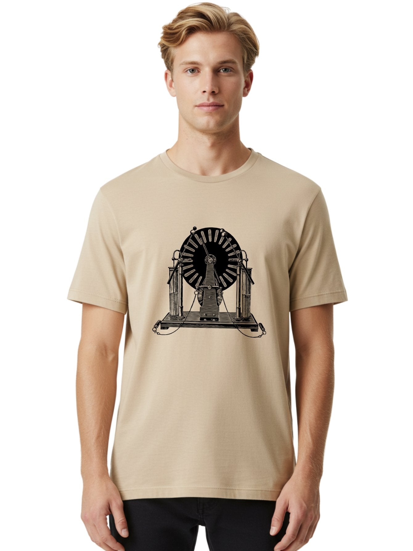 Wimshurst-Machine Men'S Graphic Tee, 100% Cotton, Comfortable Casual Summer Wear, Machine Washable, Electrostatic Generator, Wimshurst Machine, Scientific Equipment, Vintage Technology, Static Electricity, Experimental Device, Aad663 25