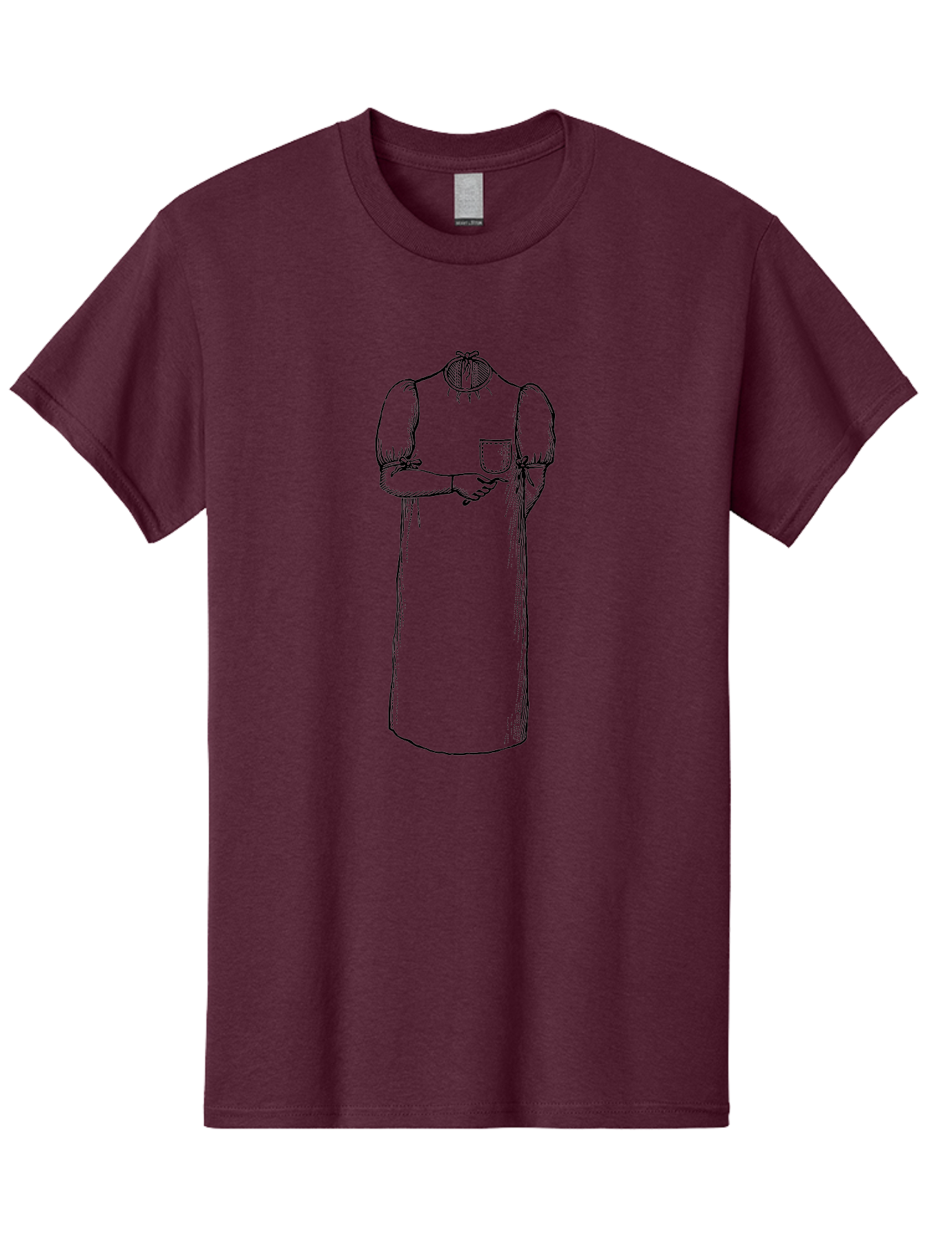 Womanless-Dress Men'S Graphic Tee, 100% Cotton, Comfortable Casual Summer Wear, Machine Washable, Headless Figure, Smock Dress, Victorian Era, Historical Clothing, Fashion Illustration, Black Outline, Simple Design, Artistic Style Aad664