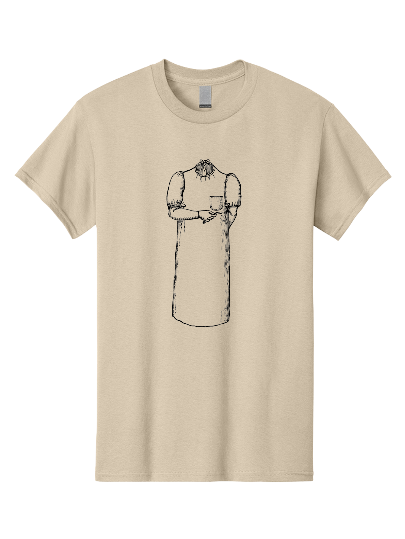 Womanless-Dress Men'S Graphic Tee, 100% Cotton, Comfortable Casual Summer Wear, Machine Washable, Headless Figure, Smock Dress, Victorian Era, Historical Clothing, Fashion Illustration, Black Outline, Simple Design, Artistic Style Aad664 25