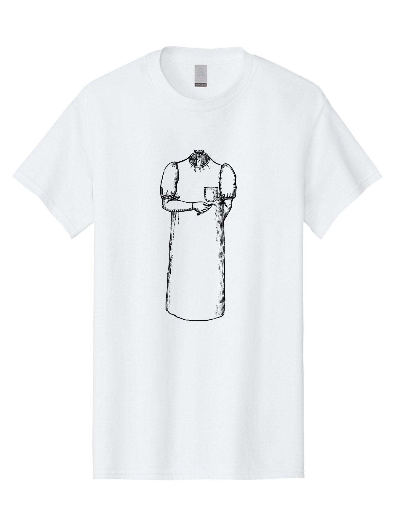 Womanless-Dress Men'S Graphic Tee, 100% Cotton, Comfortable Casual Summer Wear, Machine Washable, Headless Figure, Smock Dress, Victorian Era, Historical Clothing, Fashion Illustration, Black Outline, Simple Design, Artistic Style Aad664 6