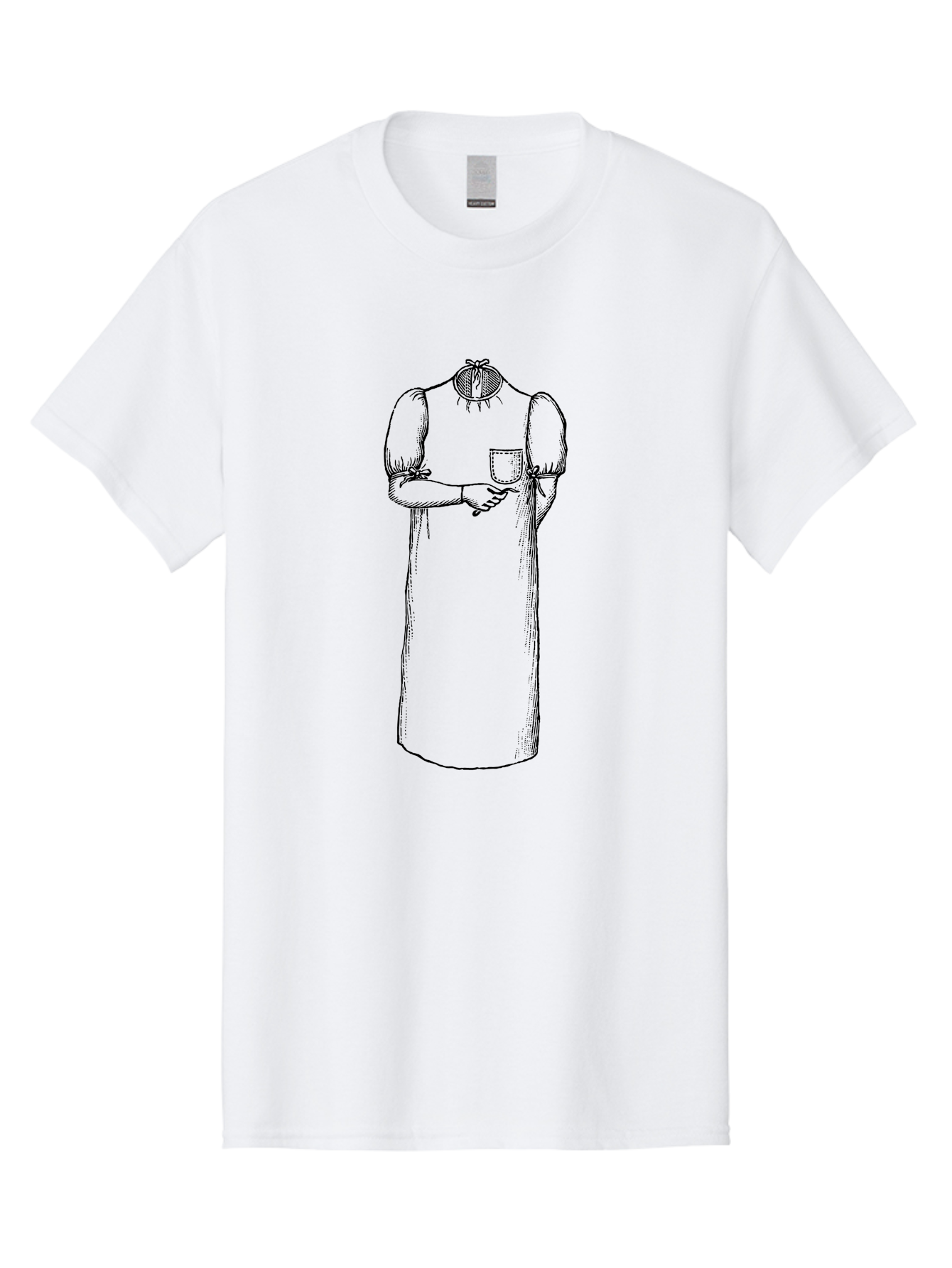 Womanless-Dress Men'S Graphic Tee, 100% Cotton, Comfortable Casual Summer Wear, Machine Washable, Headless Figure, Smock Dress, Victorian Era, Historical Clothing, Fashion Illustration, Black Outline, Simple Design, Artistic Style Aad664 13